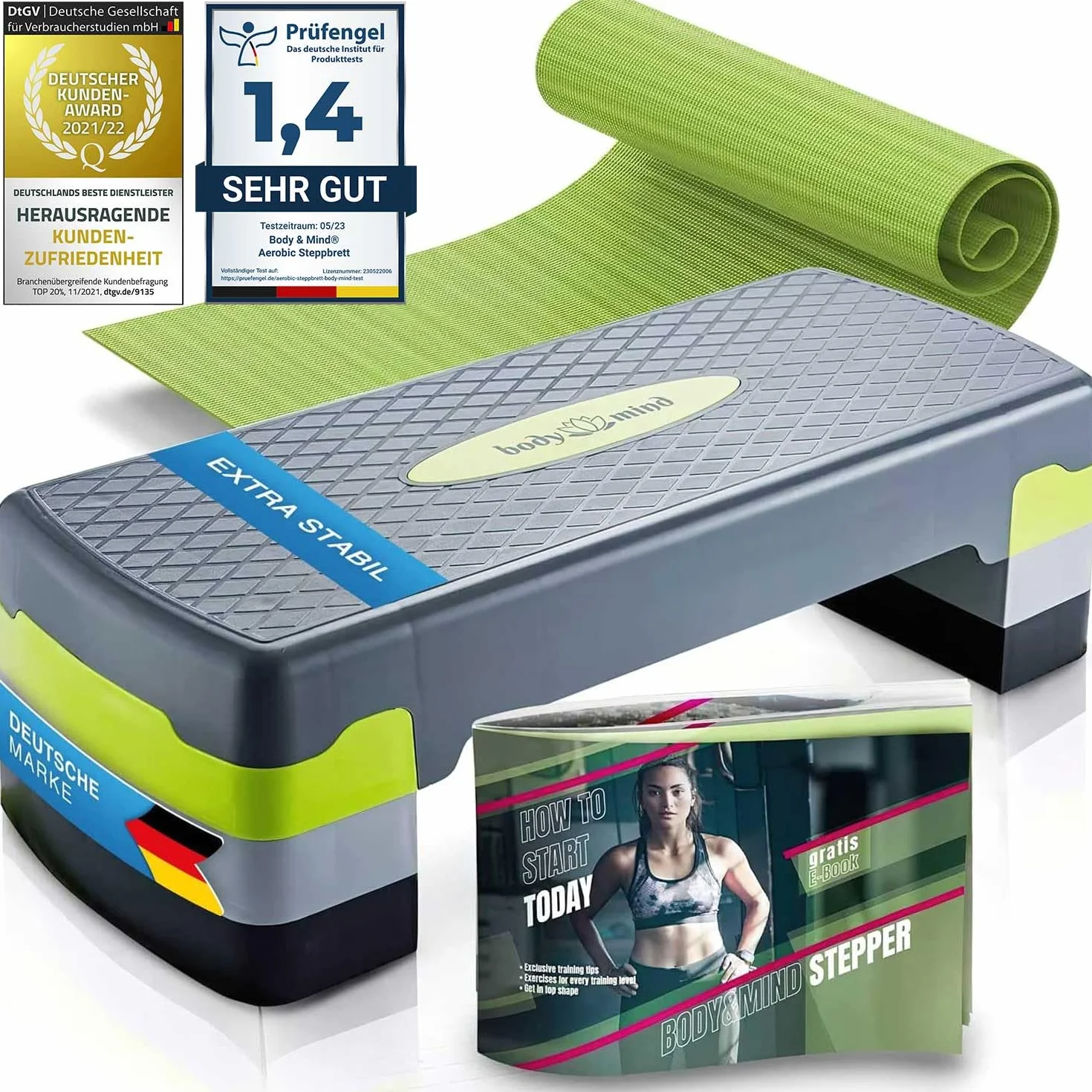 Tablón de step aeróbico Banco de step con alfombra antideslizante gratuita y libro electrónico de entrenamiento exclusivo