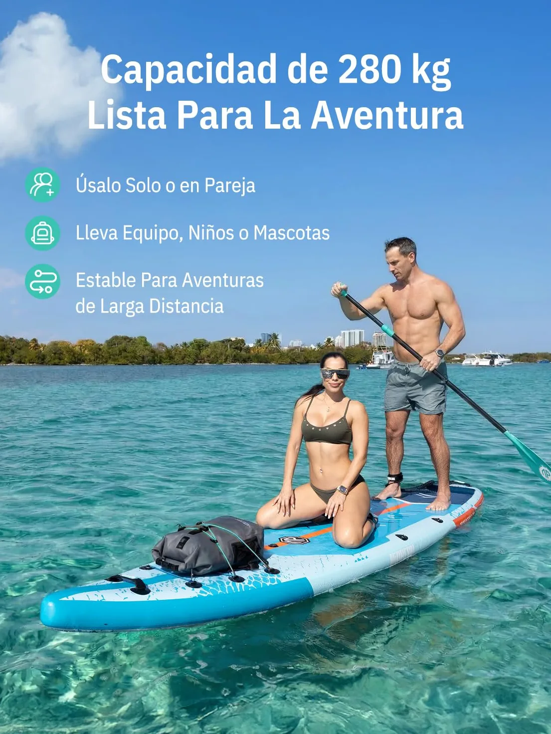 Niphean Tabla De Paddle Surf Hinchable De 380 Cm, Capacidad De 280 Kg, Tabla Padel Surf Touring con Accesorios Completos Y Kick Pad, Estable para Adultos Y Jóvenes, Ideal para Surf Principiantes