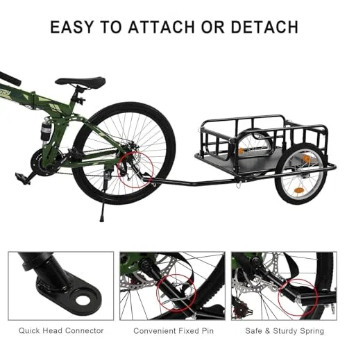 Remolque de carga para bicicleta, resistente, capacidad de carga de 60 kg, diseño plegable, enganche universal para un transporte cómodo