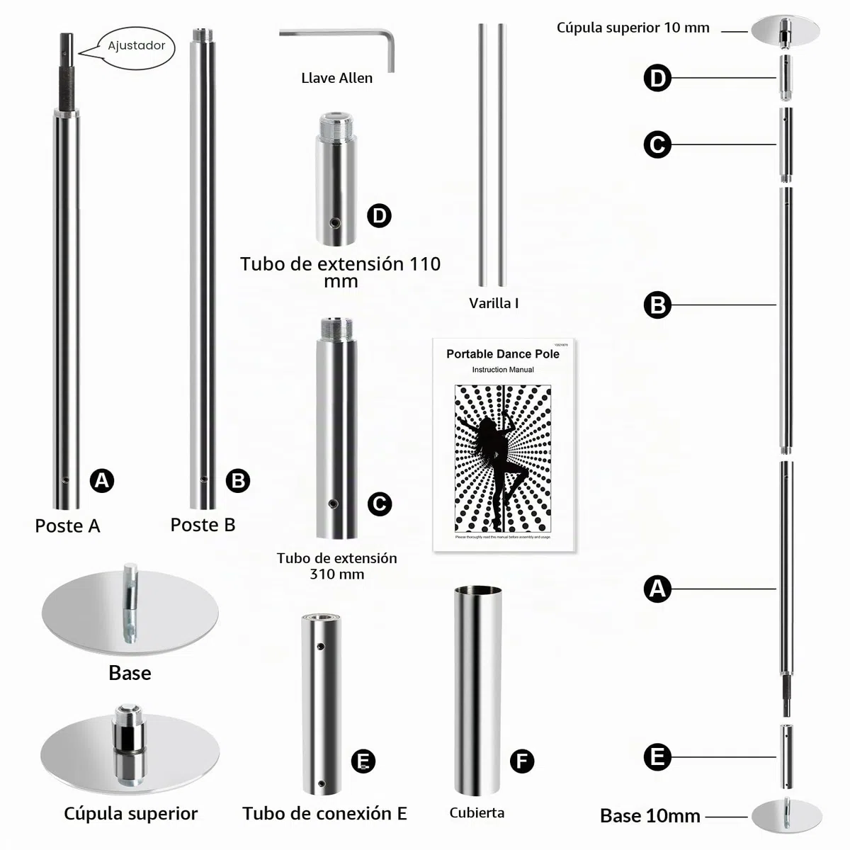 Leogreen Barra Pole Dance, Estática y Giratoria, 200 kg de Capacidad, para Hogar Club