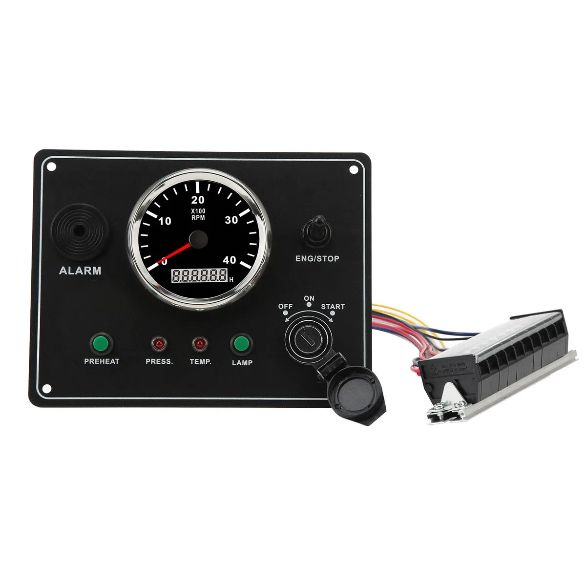 Tbest Panel de Instrumentos de la Embarcación Multifunción Multifunción 4000 Rpm Interruptor de RV Retroiluminado Rojo con Función de Alarma para Yate Marino Hecho de 316L Tamaño de (12V)