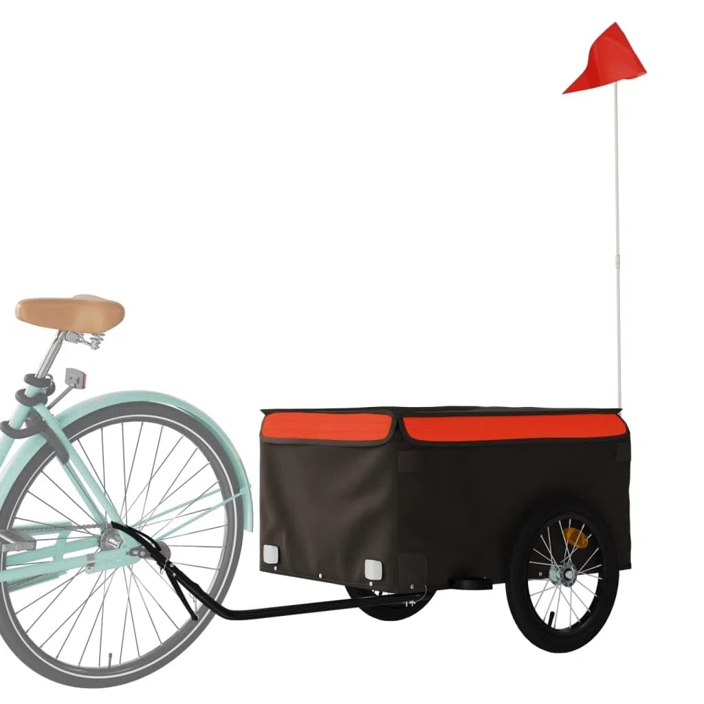 LAPOOH Remolque de Carga para Bicicleta Hierro Negro y Naranja 45 kg, Remolque Bici Perro, Remolque Bicicleta De Carga - 94082