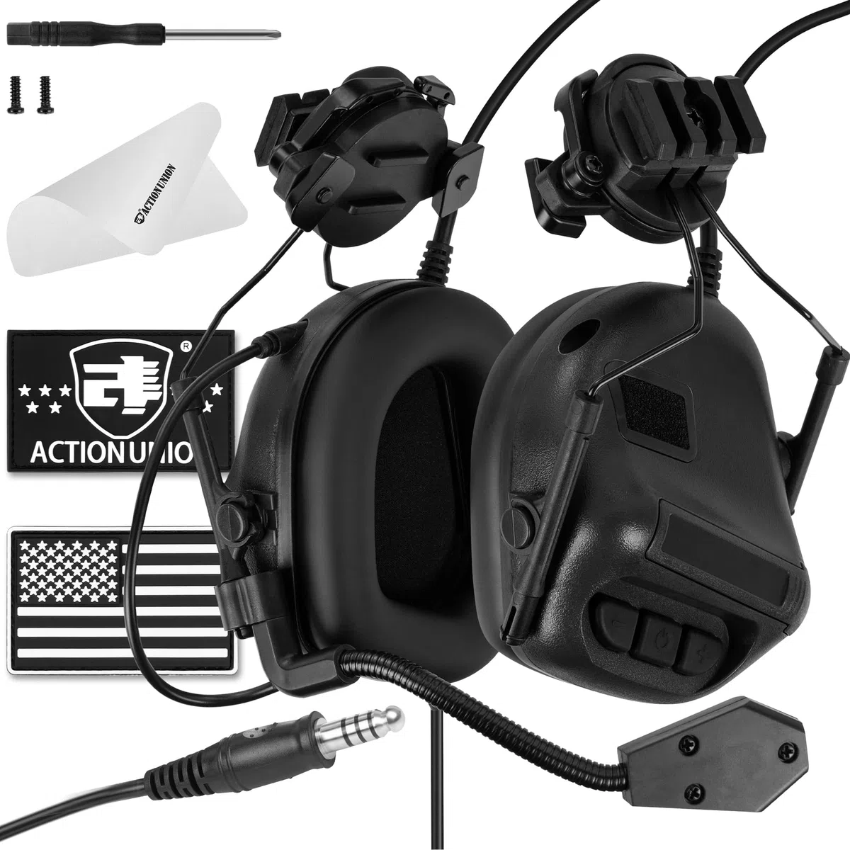 ACTIONUNION Auriculares tácticos Pro con cancelación activa de ruido para casco Airsoft Fast (negro)