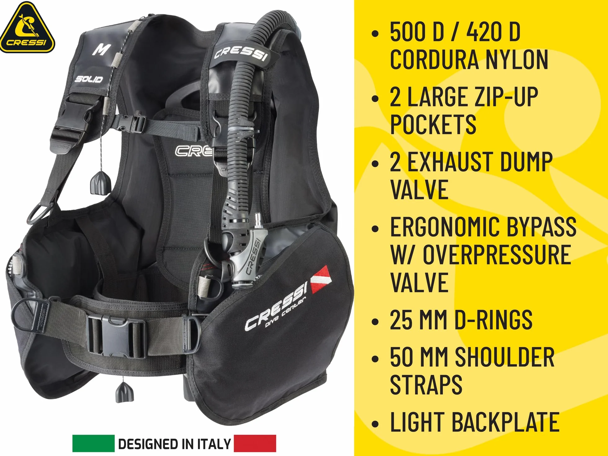 CRESSI Solid Bcd Dive Center Edition - Chaleco Unisex de Buceo con Flotabilidad Variable (BCD) Estructura Clásica, Negro