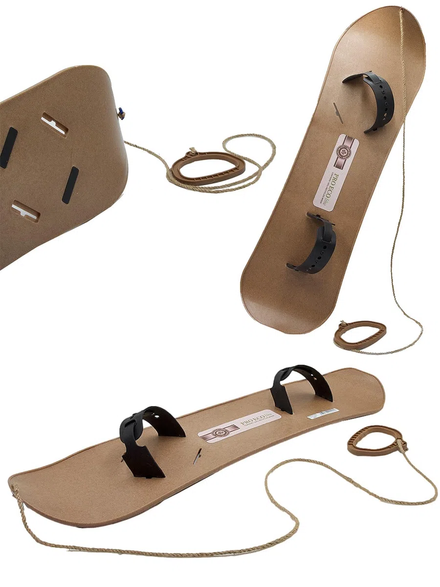 MOLTI Pro Eco Wood Snowboard para niños a partir de 5 años con fijaciones y cuerda de tracción, 80 x 23 cm, trineo para el primer entrenamiento