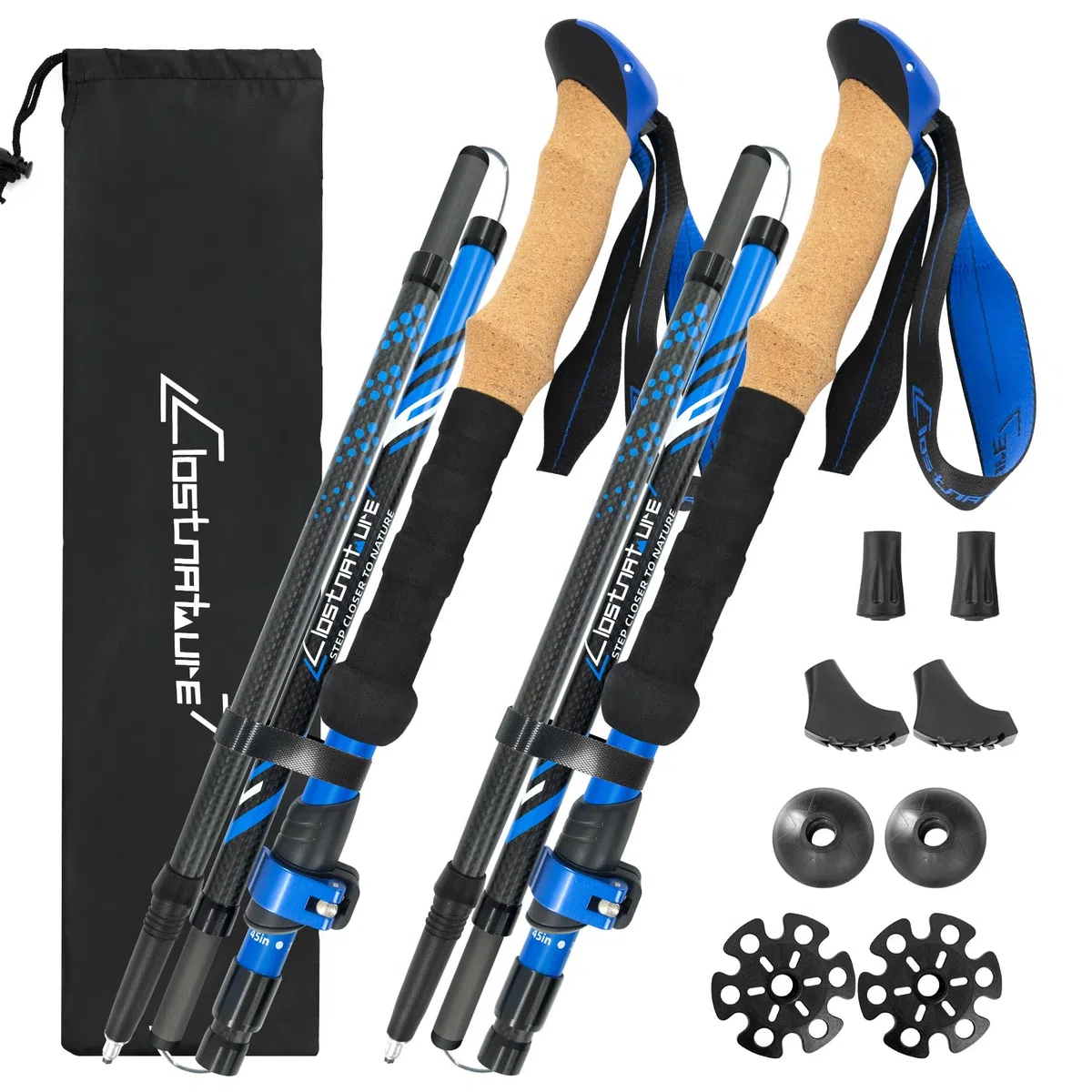 Clostnature Bastones de Senderismo Plegables - Bastones Trekking de Fibra de Carbono, Juego de 2, Ajustables 115-135 cm, Sistema de Bloqueo Rápido, Palos de Senderismo Ultraligeros y Resistentes