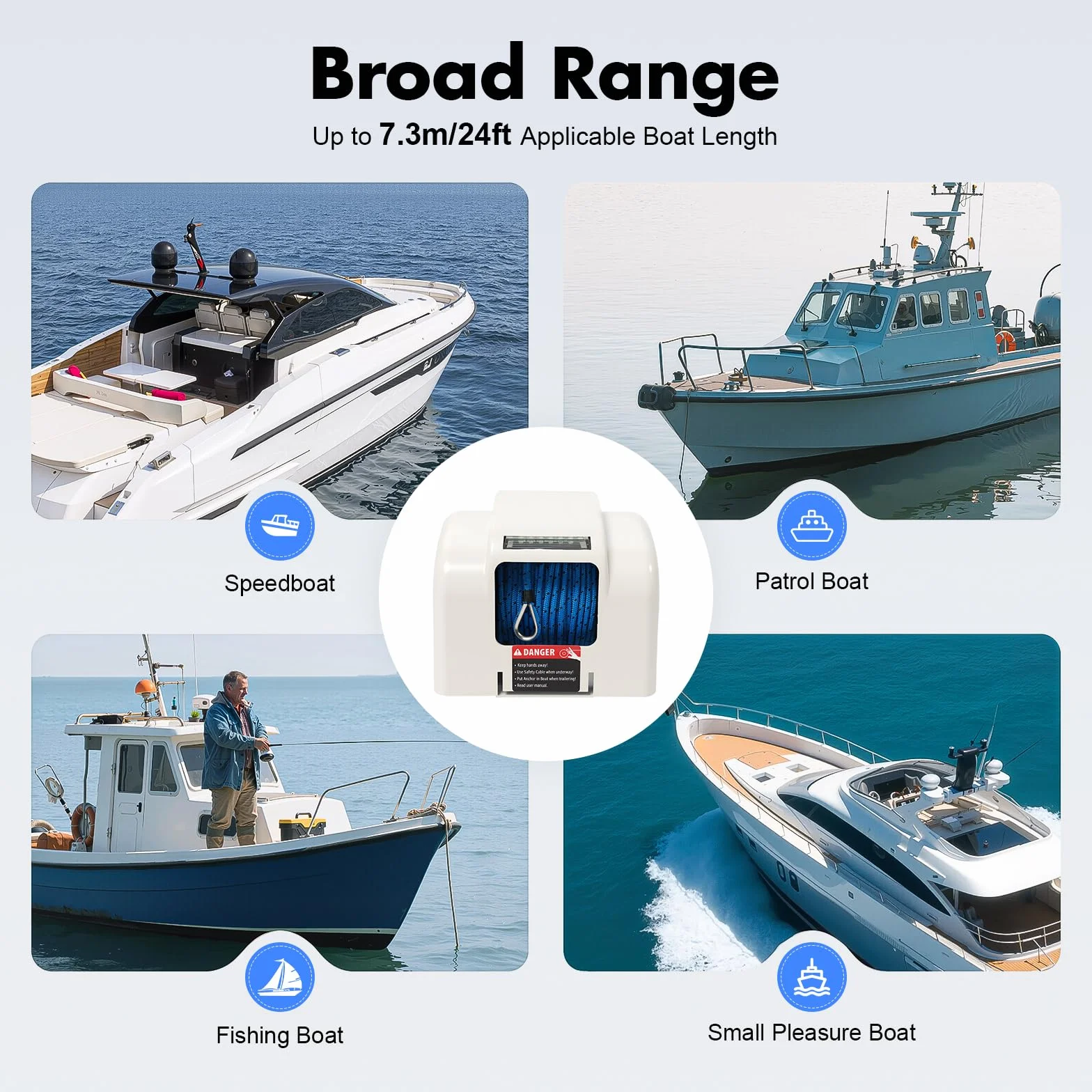 Molinete eléctrico para barco de 45 LBS con mando a distancia y soporte, ancla de agua dulce y salada, longitud de la cuerda de anclaje 30,48 m para barcos de pesca, pequeñas embarcaciones