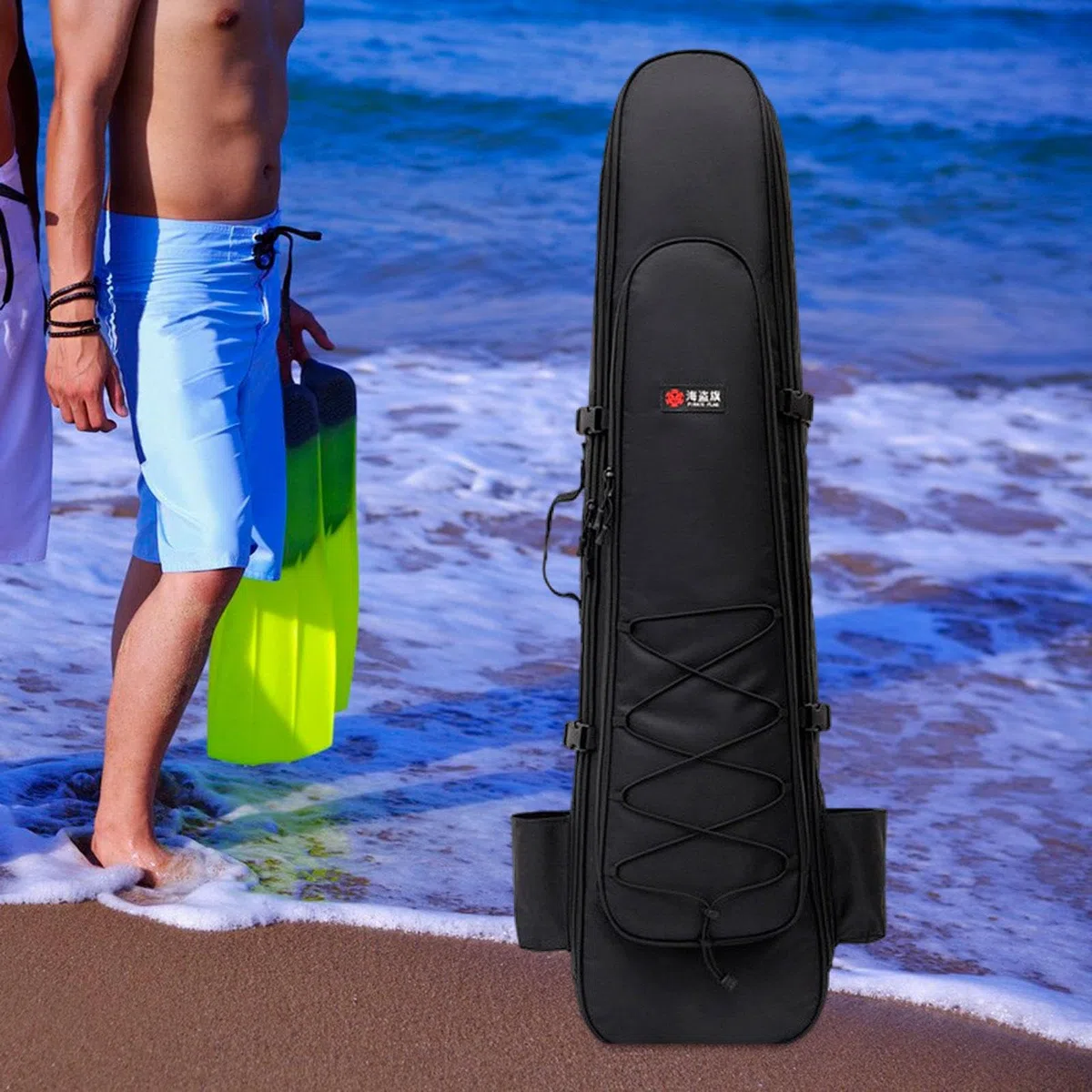 Bolsa para Aletas Largas Mochila Resistente al Agua de Oxford con Compartimento Seco y Húmedo Correas Ajustables Adecuada para Natación Pesca