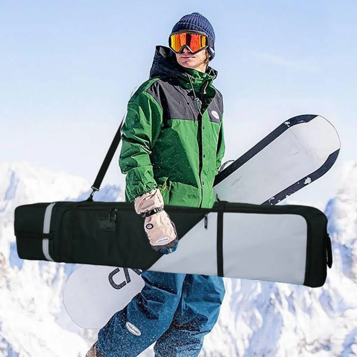 AUMTISC Bolsa de Snowboard Acolchada, Resistente con Forro Interior Impermeable, Correas Ajustables para el Hombro, Apta para Snowboard de 155 a 180 cm
