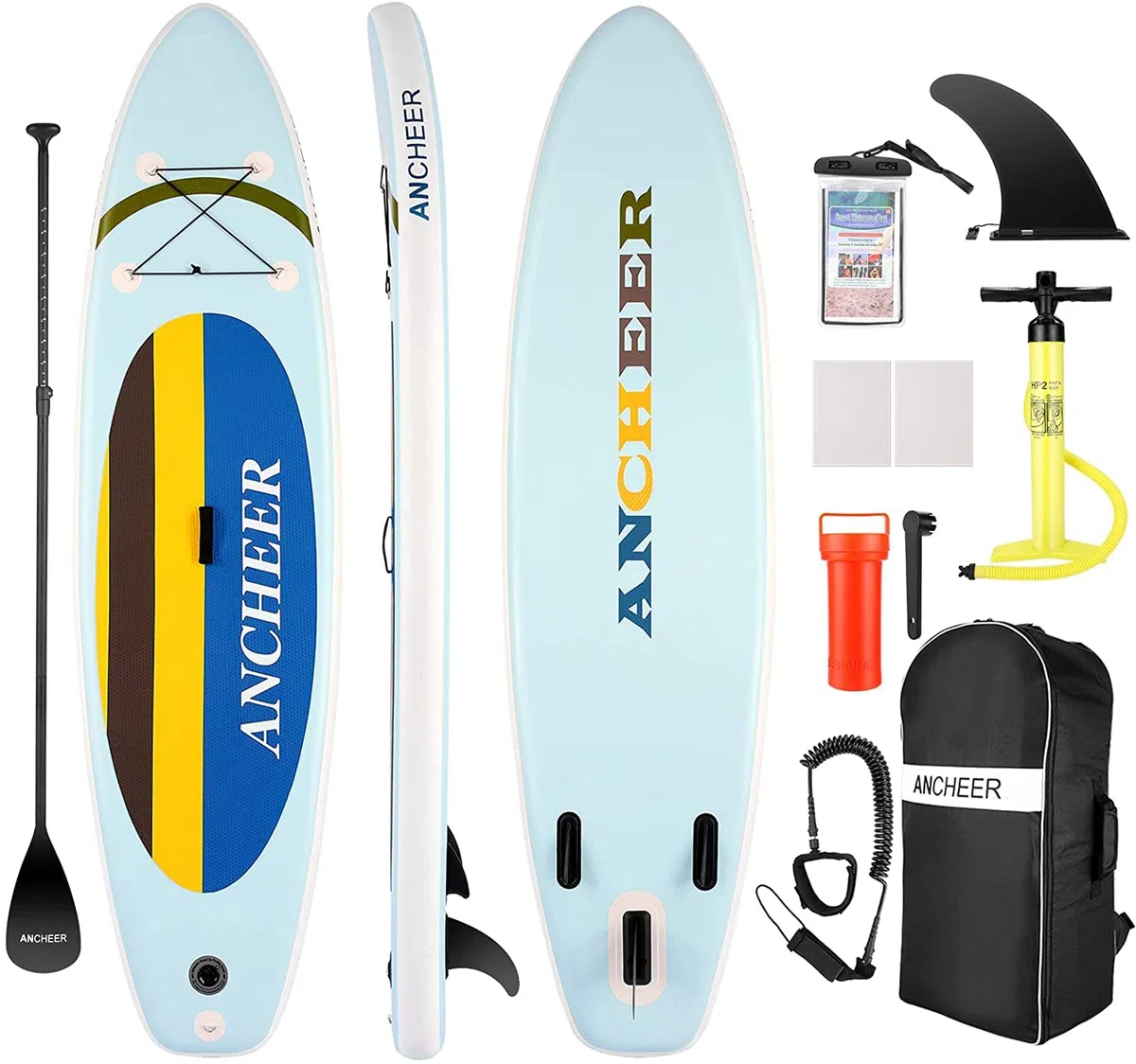 ANCHEER Ama005784_y@, Tabla Paddle Surf Hinchable Unisex Adulto, Amarillo, 10 X 30 X 6