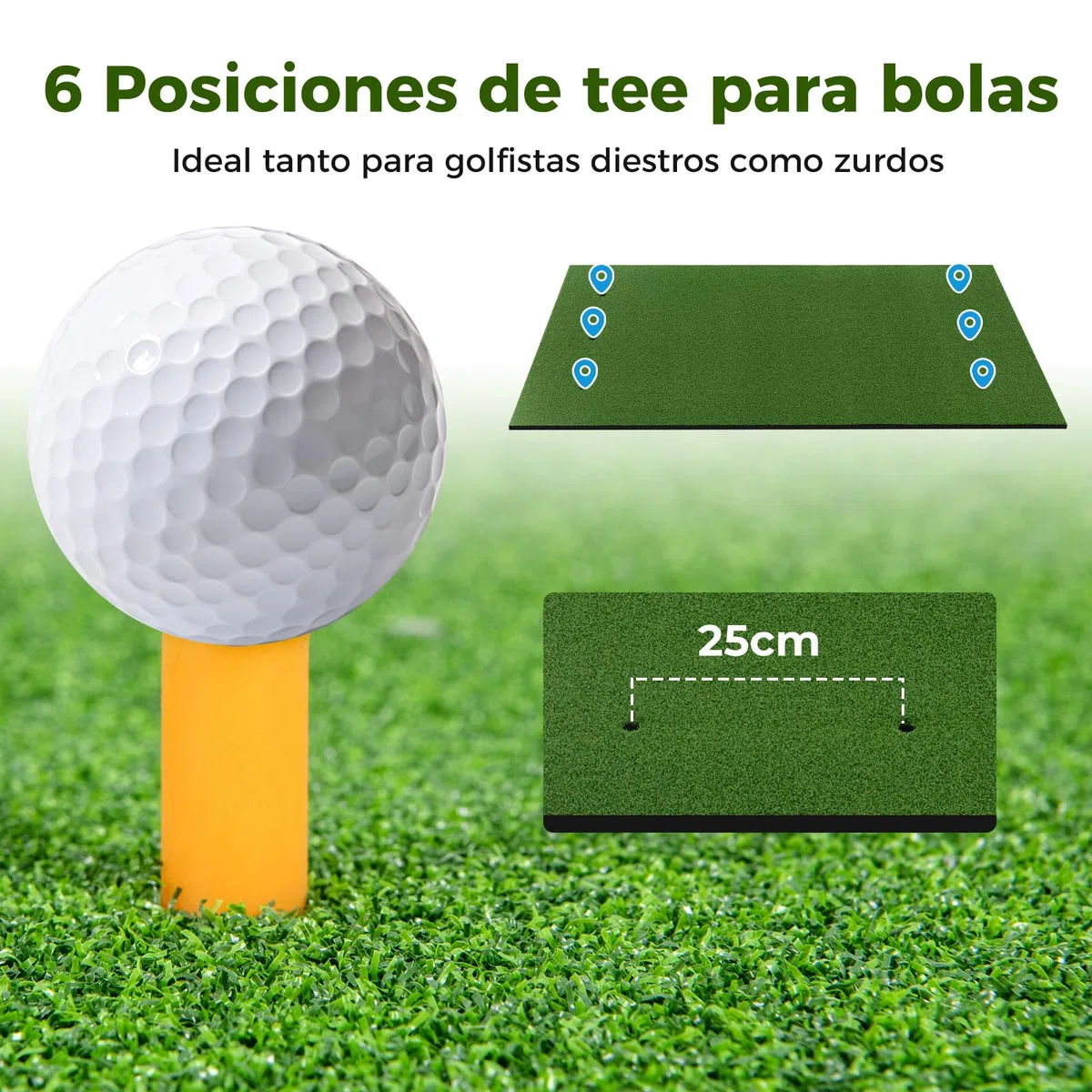 COSTWAY Tapete de Golf 1,5x0,9m, Alfombrilla de Césped Sintético 3 en 1, 2 Tees/2 Palos de Alineación/6uds, Alfombra de Práctica de Golf Uso Interno y Externo