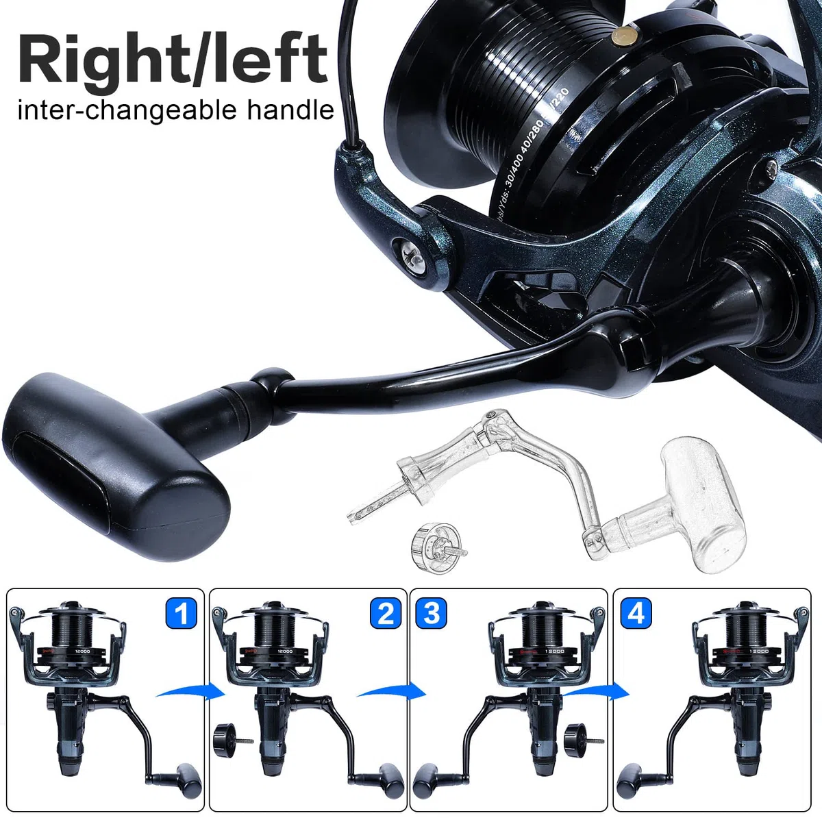 Sougayilang Carrete de pesca de carpa, carrete giratorio suave ultra potente 13+1BB, cuerpo de metal 9000/10000/12000, carretes de pesca de surf para agua salada y agua dulce