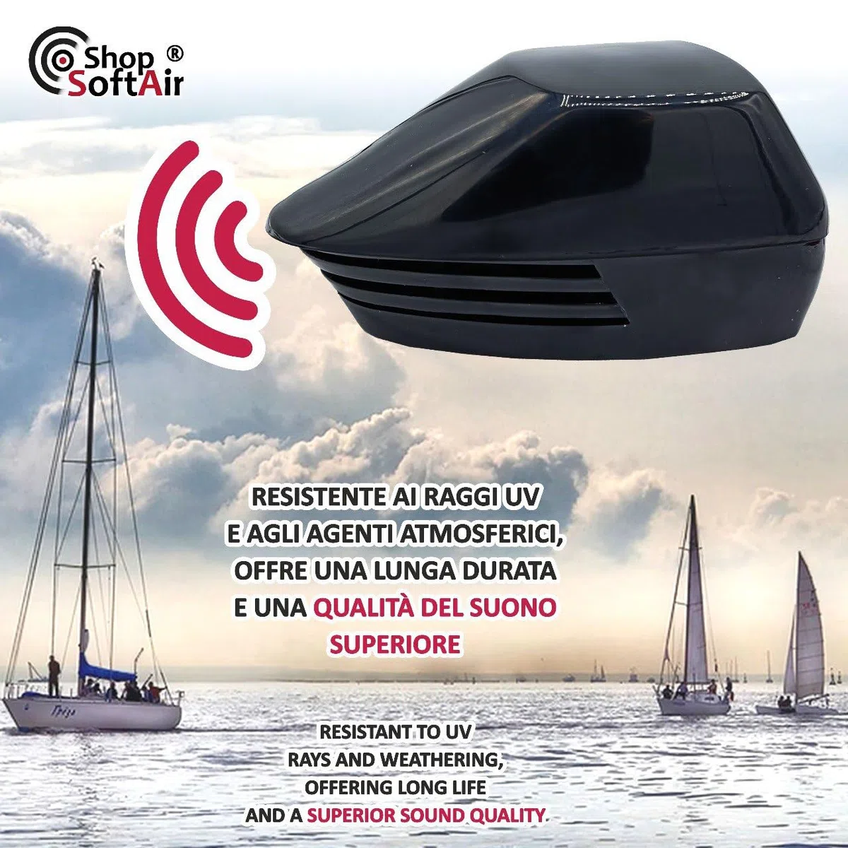 Bocina eléctrica náutica negra o blanca 12 V ABS para barco o bote inflable con soporte y tornillos de acero inoxidable (sirena Quad negra)