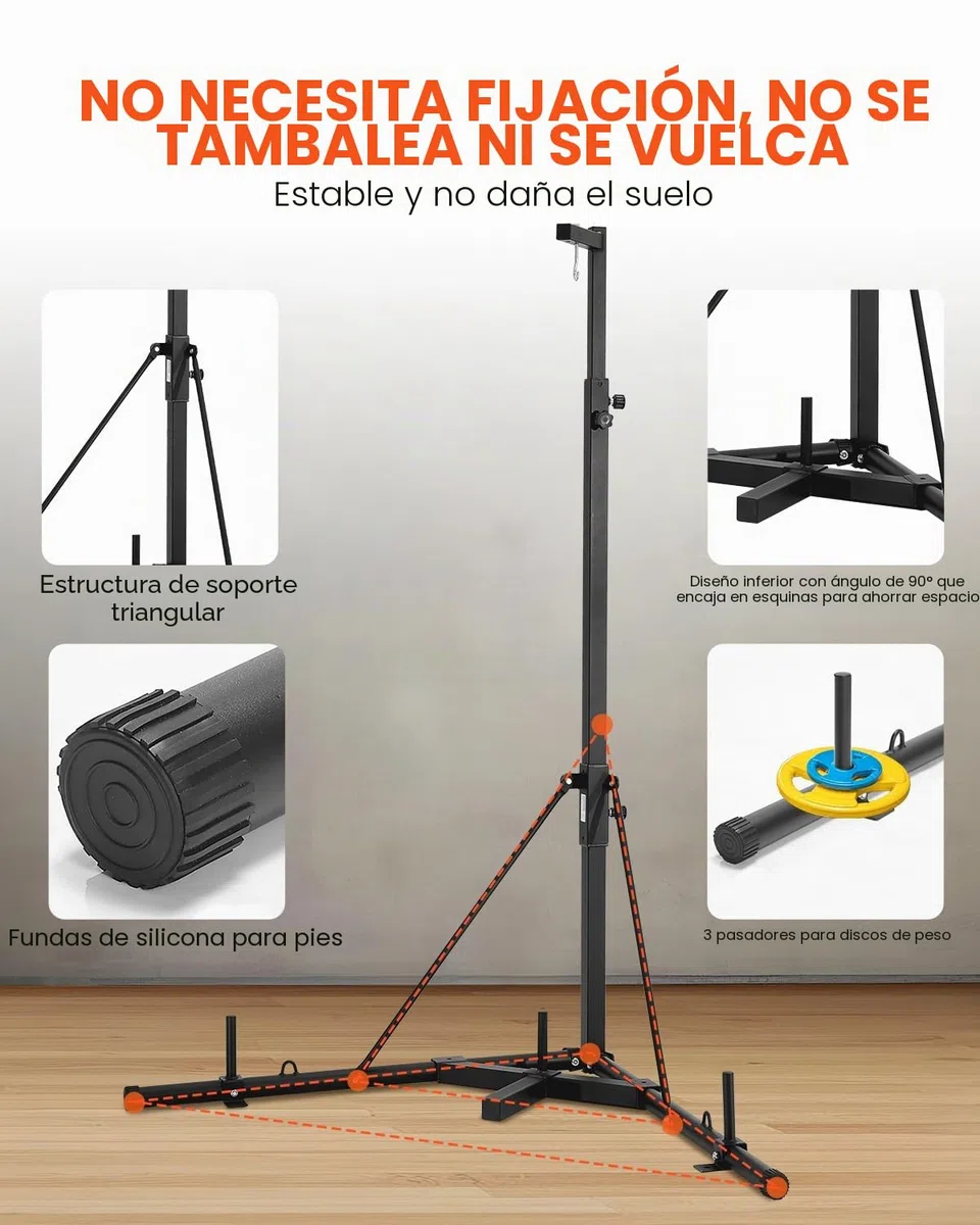 VEVOR Soporte para Saco de Boxeo con Marco de Acero Soporta hasta 65 kg Soporte a Saco de Arena Independiente con Base con Peso Equipo de Entrenamiento para Gimnasio en Casa, 118 x 118 x 232 cm