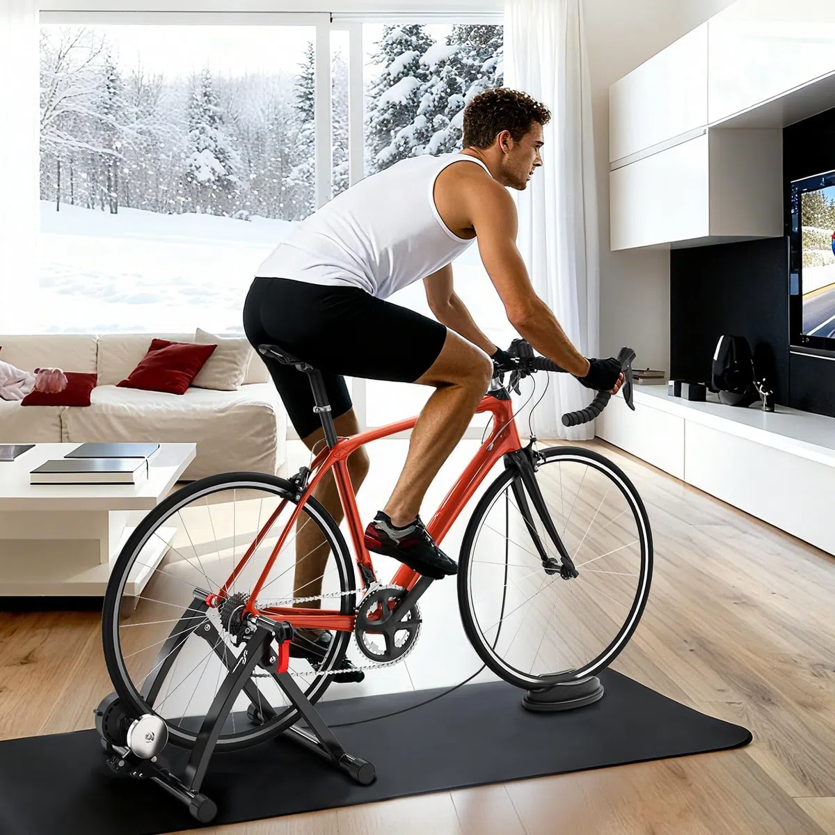 Sportneer Turbo Trainer - Entrenador de Bicicleta con 6 ajustes de Resistencia para Interior, Soporte magnético de Acero para Ejercicio de Bicicleta con Rueda de reducción de Ruido para Entrenador de