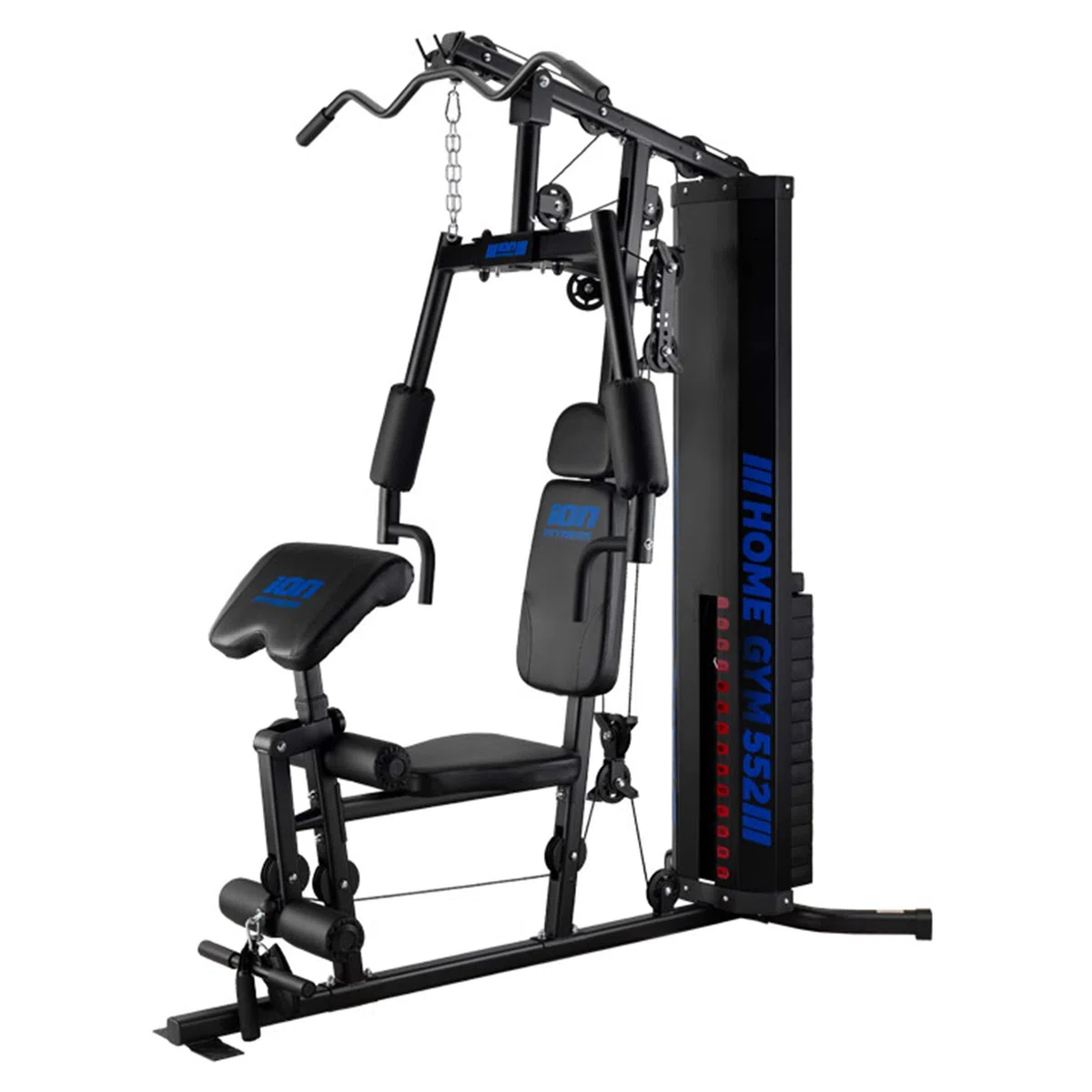 ION - Multiestación Gimnasio en Casa con Torre de Pesos de 70 kg - Polea Alta y Baja - Home Gym Multifunción con Estructura Reforzada de Acero - Peso Usuario Máx. 135 kg - Máquina Musculación Completa