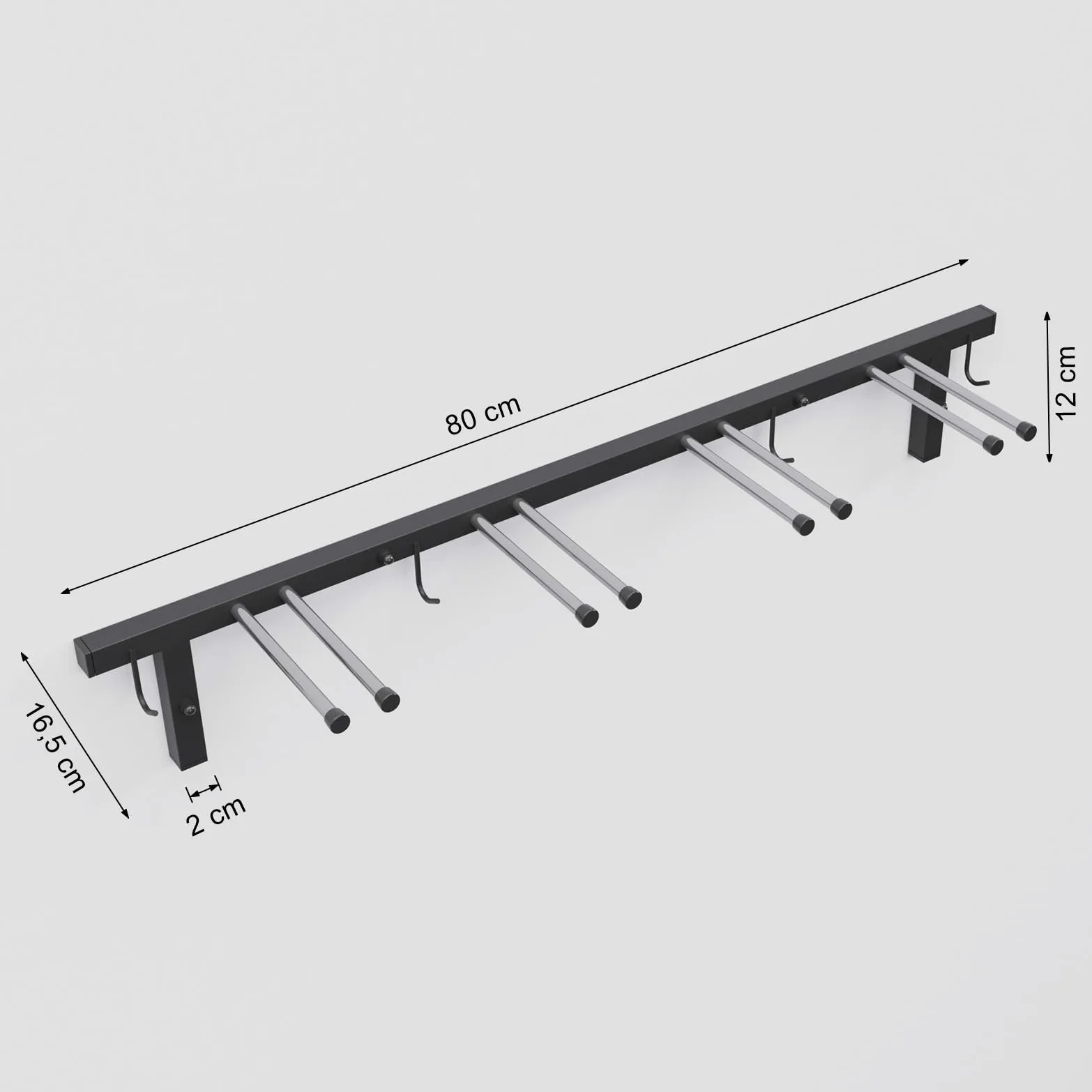 Soporte para esquís S3 de pared, para 4 pares, 83 cm, bastones de senderismo nórdico, barra de ganchos con goma protectora para ahorrar espacio