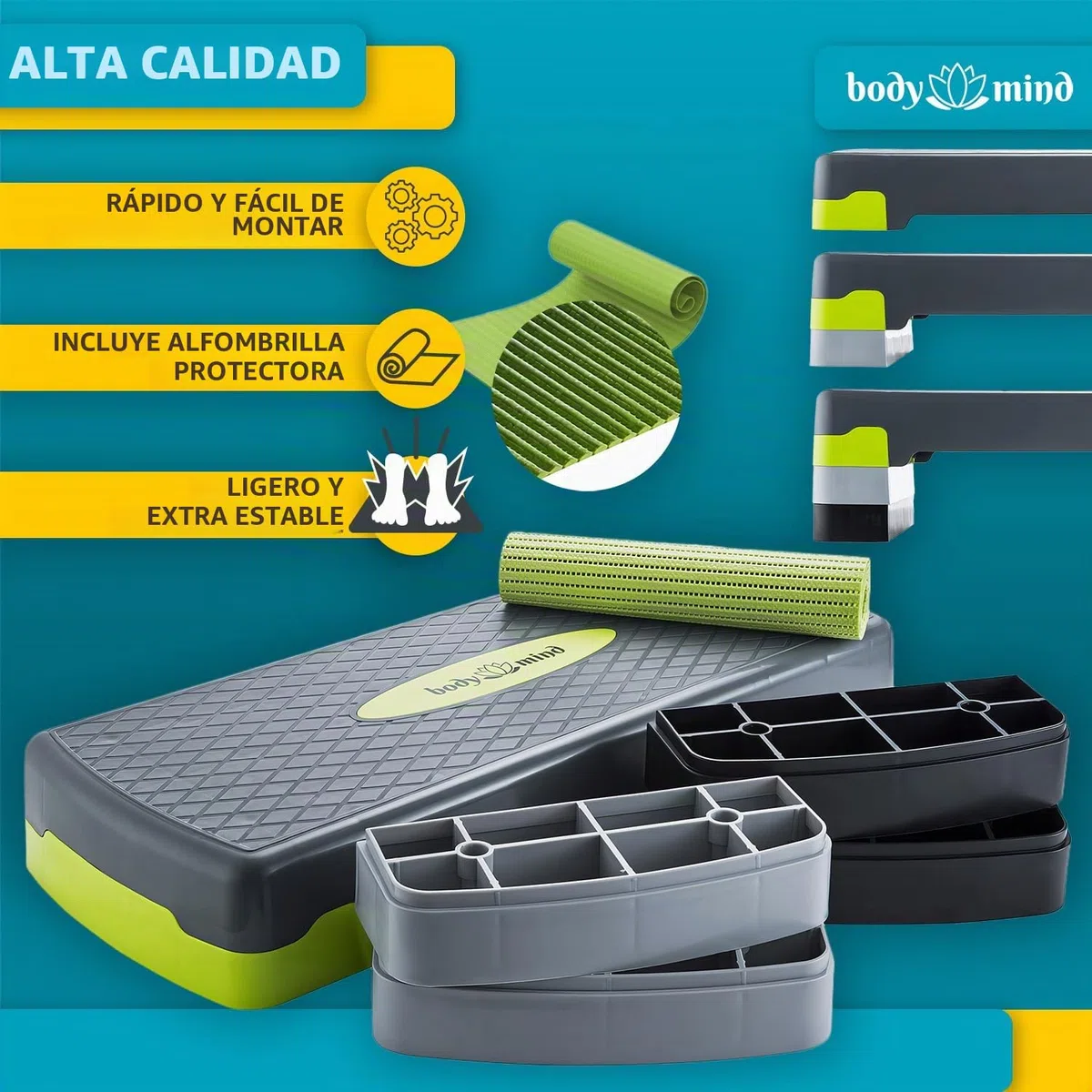 Tablón de step aeróbico Banco de step con alfombra antideslizante gratuita y libro electrónico de entrenamiento exclusivo
