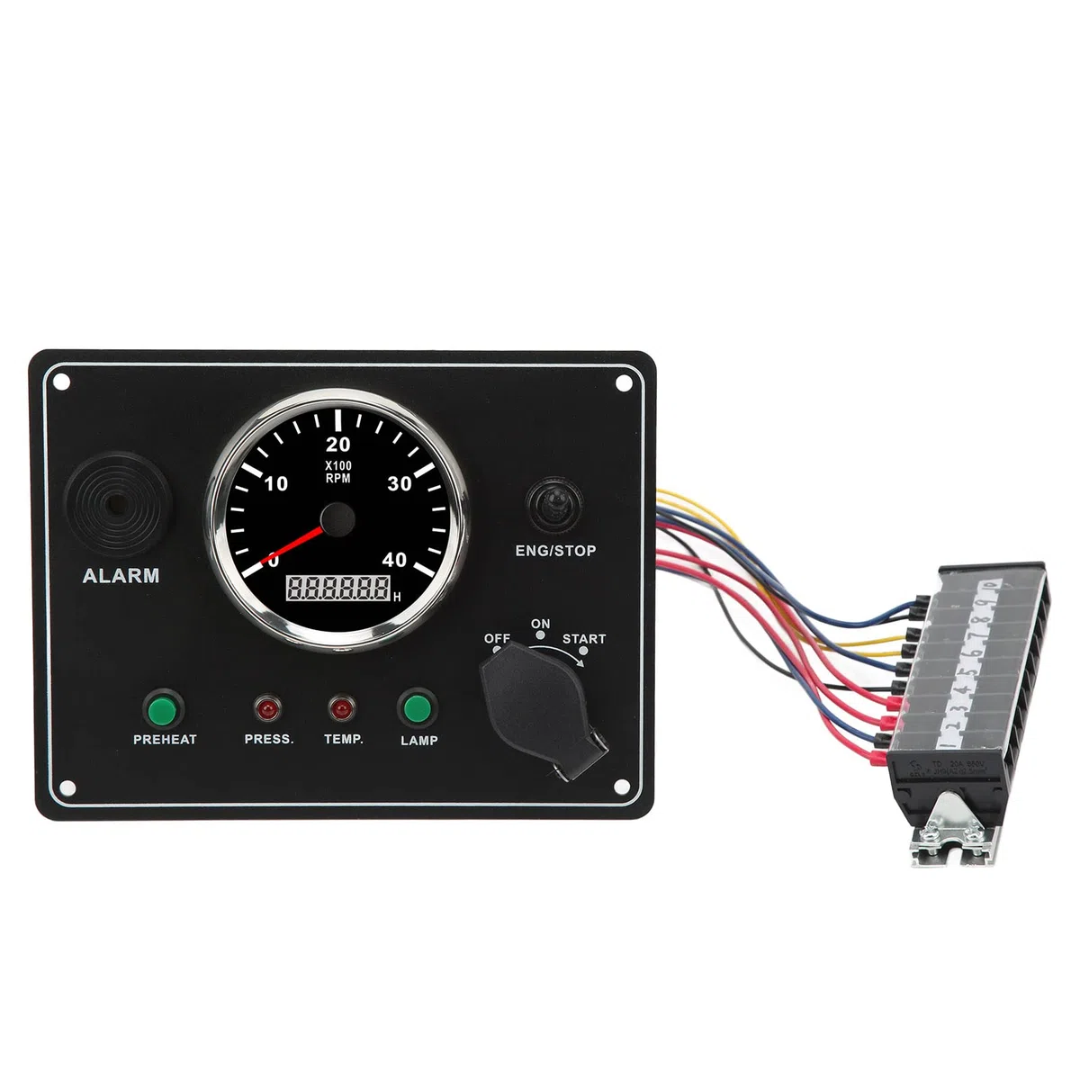 Tbest Panel de Instrumentos de la Embarcación Multifunción Multifunción 4000 Rpm Interruptor de RV Retroiluminado Rojo con Función de Alarma para Yate Marino Hecho de 316L Tamaño de (12V)