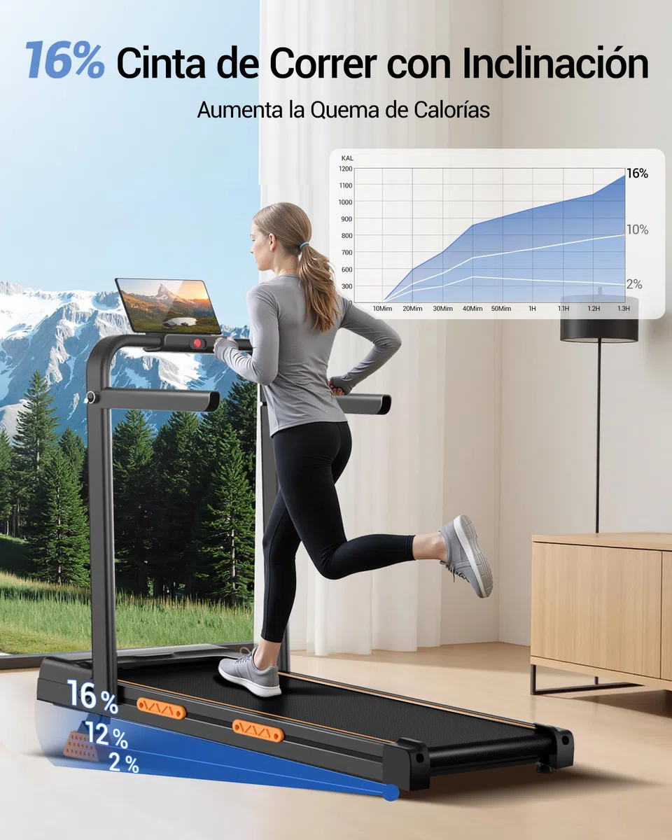 CURSOR Cinta de Correr Plegable con Inclinación 16%,10KM/H Cinta Correr Plegable, Pantalla LED, Reposabrazos Ajustables, 3.0HP Walking Pad, Caminadora Electrica para Casa, Capacidad de Carga 136KG