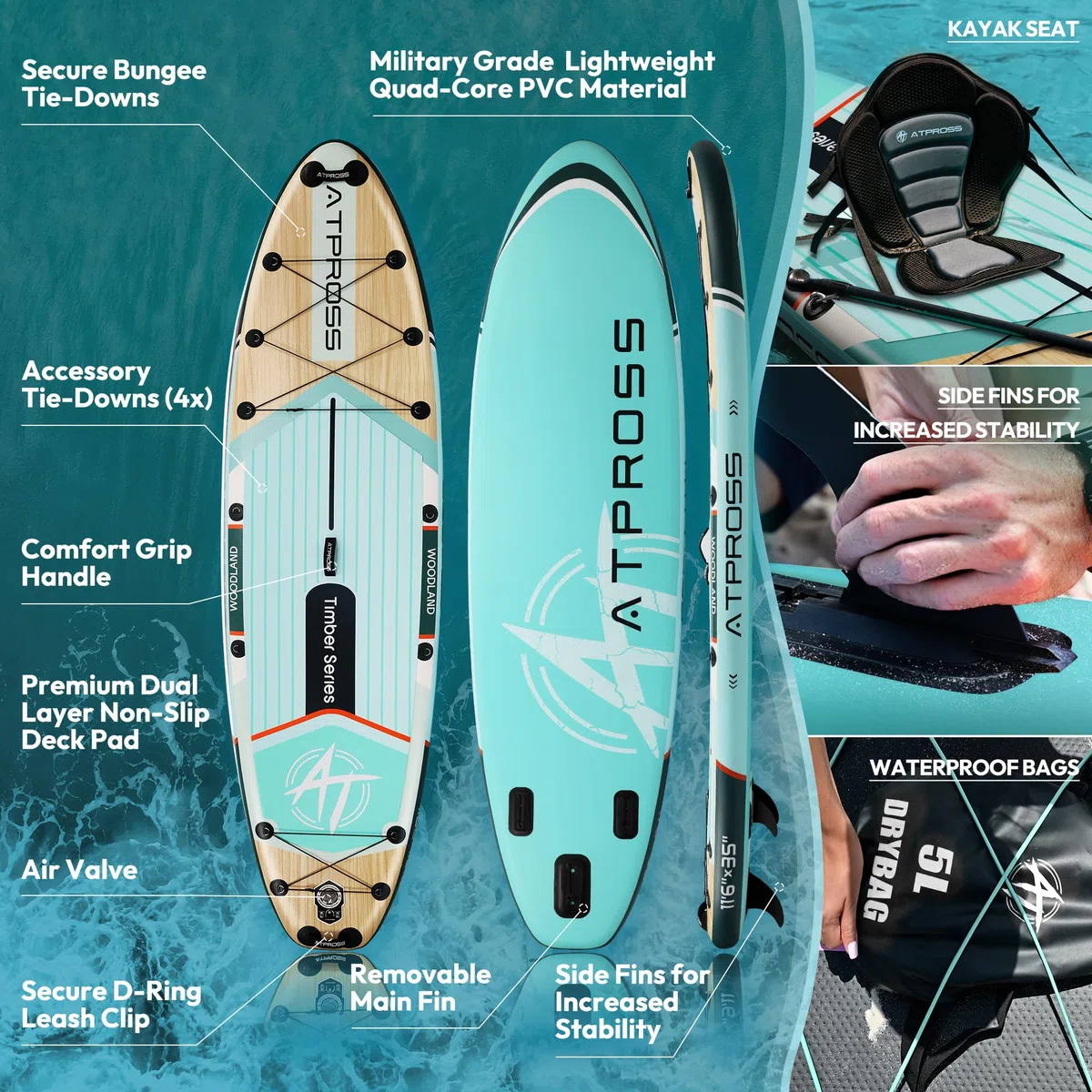 Tabla Paddle Surf Hinchable Inflable Extra Grande para Adultos, con Capacidad para 204,1 kg. con Kit de Accesorios Mochila. Kayak Inflable, Antideslizante, Ideal para Yoga,