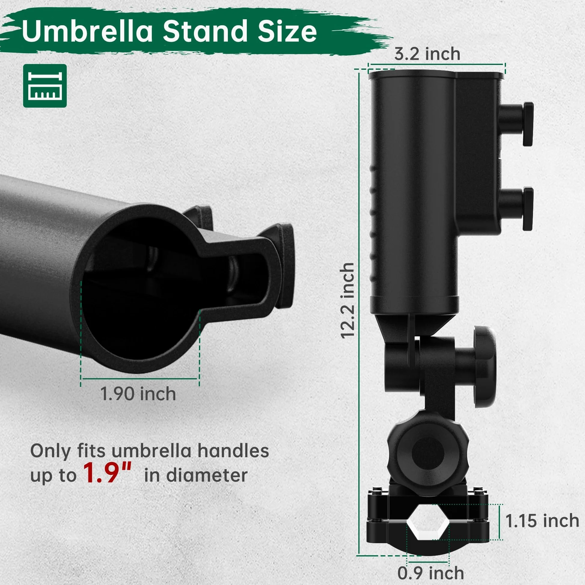 10L0L Soporte universal para sombrilla de carrito de golf resistente, Base de aleación de aluminio Golf carro paraguas abrazadera de soporte sólo se ajusta a los marcos de 0,7-1,3 pulgadas de diámetro