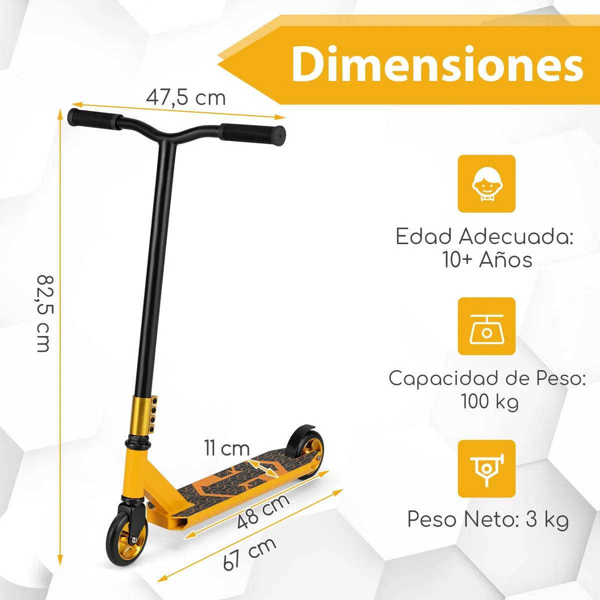 COSTWAY Patinete Freestyle Niños 10+, Scooter de Acrobacias con 2 Ruedas de 110mm, Patinete para Principiantes y Adolescentes, Carga 100kg