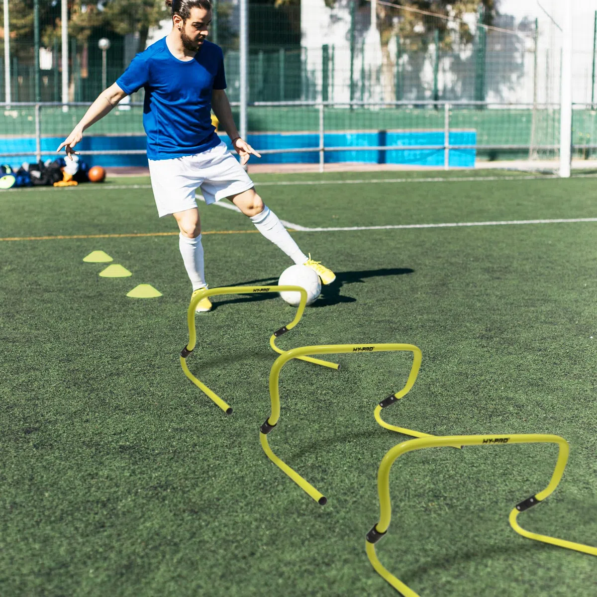 Hy-Pro Juego de 6 obstáculos de entrenamiento, altura ajustable de 6 a 12 pulgadas, amarillo fluorescente, entrenamiento de velocidad y agilidad, equipo deportivo multideportivo