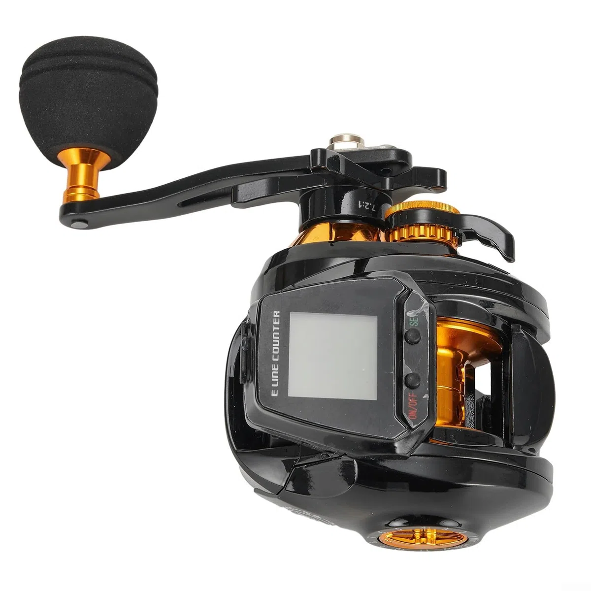 Carrete de pesca de aluminio, pantalla digital grande, recargable, alarma de mordida