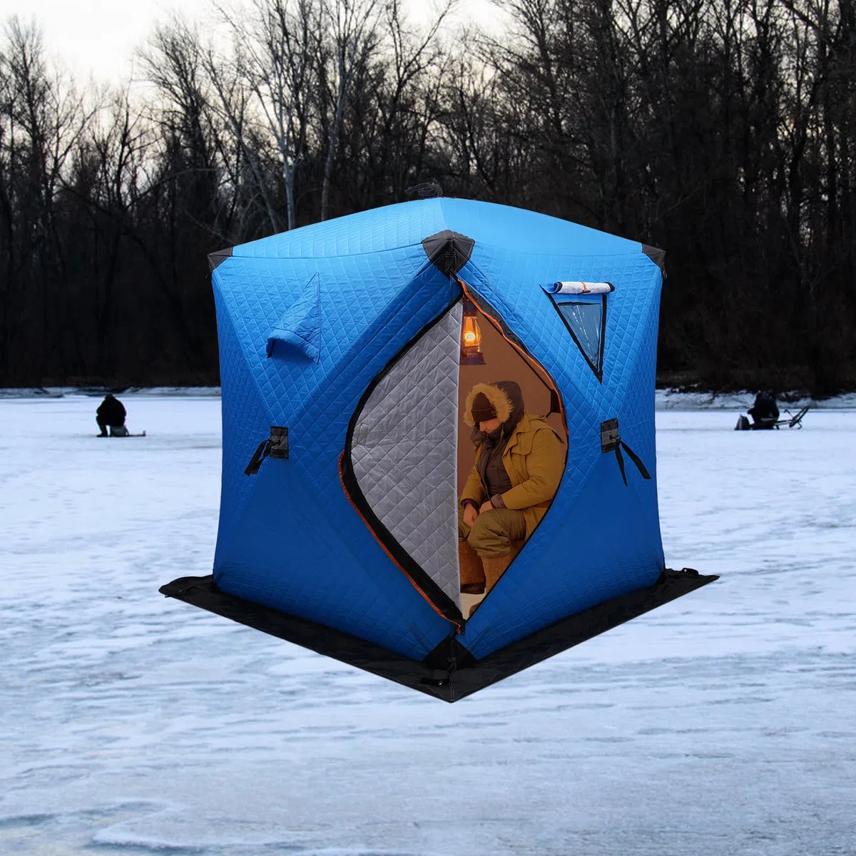 Tienda de campaña portátil para pesca en hielo Refugio para pescadores Cabaña térmica con ventana de ventilación extraíble Puerta Cremallera Azul