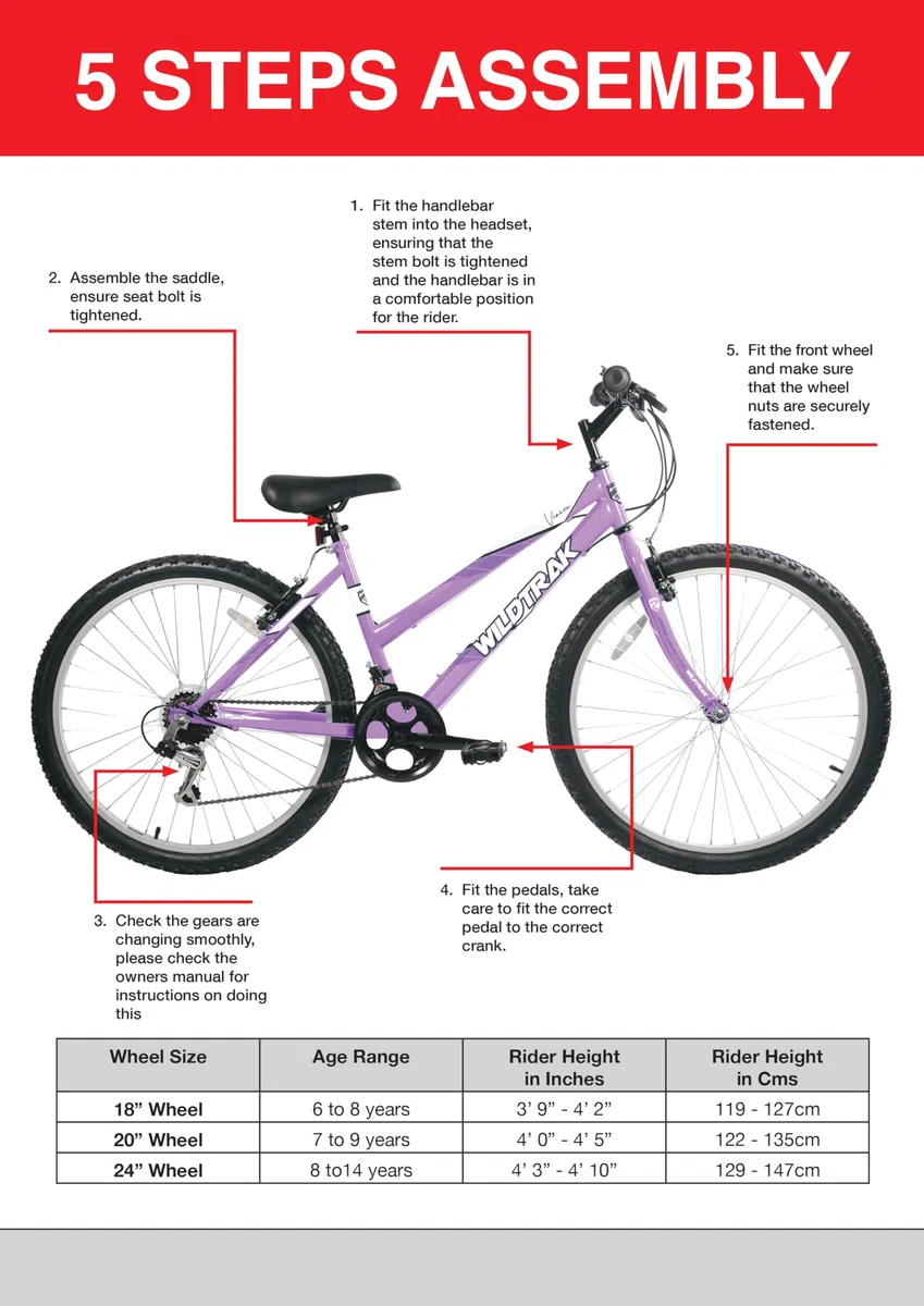 Wildtrak - Omega, bicicleta infantil de acero con ruedas de 20", seis velocidades - Roja