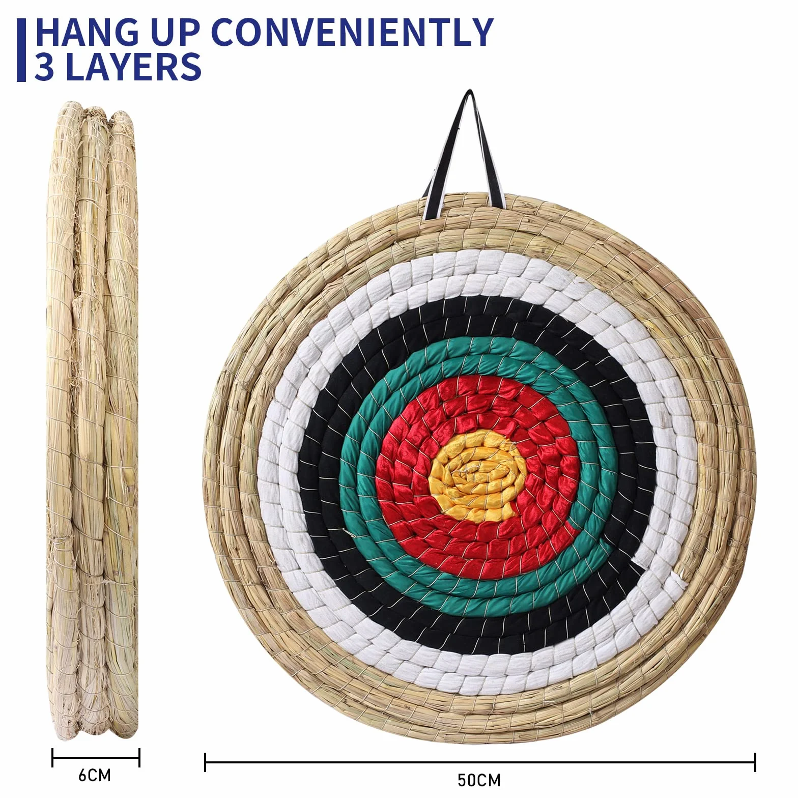 Diana para Tiro con Arco de 50 cm Hecha a Mano - 3 Capas de Paja para Práctica de Arco Compuesto - Blanco de Tiro para Niños y Adultos Profesionales