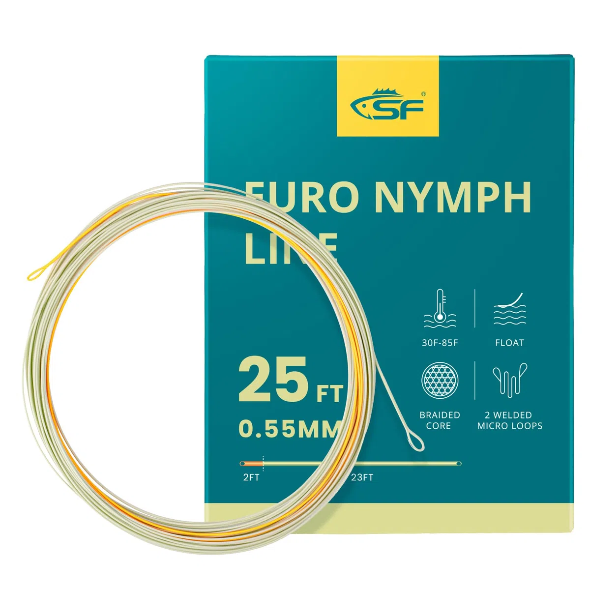 SF Línea de Pesca con Mosca Flotante Euro Nymph Level Line de 0,55 mm con 2 bucles Soldados, 25 pies/7,6 m, 85 pies/25,9 m