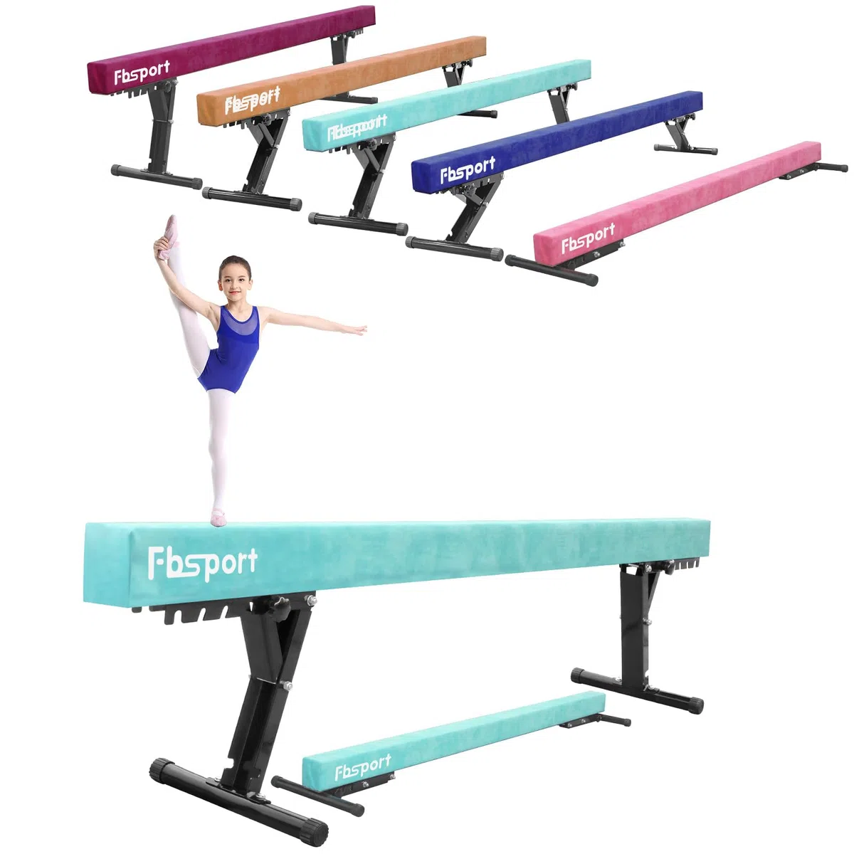 FBSPORT Barra de Equilibrio Gimnasia artistica Ajustable 244cm,5 Alturas Ajustables viga de Piso Alto y bajo Alta Estabilidad Equipos de Entrenamiento de práctica de Gimnasio para niños