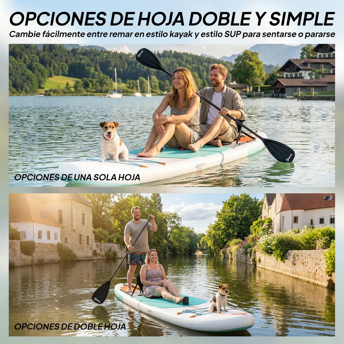 Outsunny Tabla Paddle Surf Hinchable con Accesorios 335 cm, Remo Convertible, Asiento, Aletas, Stand Up Paddle Board con Superficie EVA Antideslizante, Bomba, Mochila, Funda, Carga 180 kg para Adultos