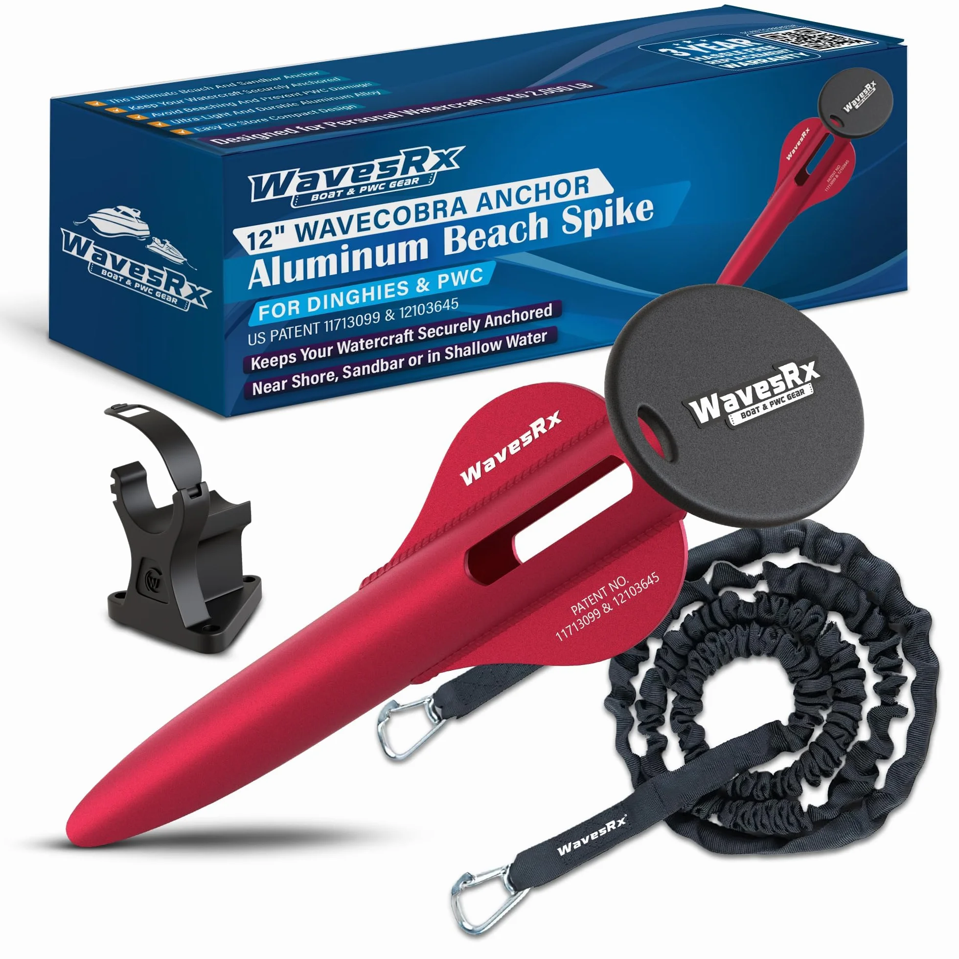 WAVESRX Ancla de Playa con púas de Aluminio patentada Ancla ultraligana para Motos acuáticas, Motos de Agua y Arena, Ideal para un fondeo Seguro de embarcaciones, pontones y Kayaks