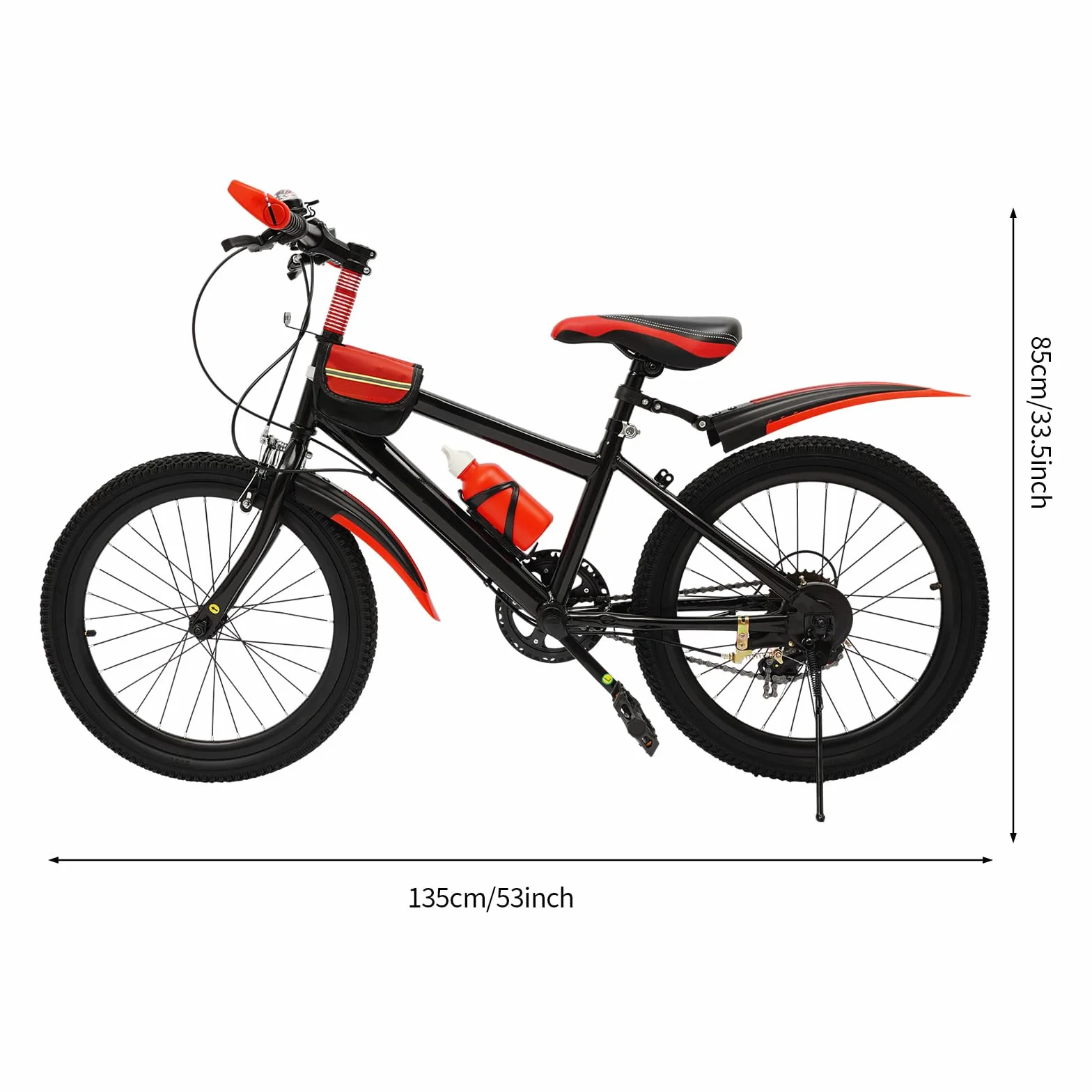 Bicicleta infantil de 20 pulgadas, en acero de carbono, capacidad de carga 75 kg, color rojo, 7 marchas, ajustable en altura, con botella, bolsa para bicicleta, para niños a partir de
