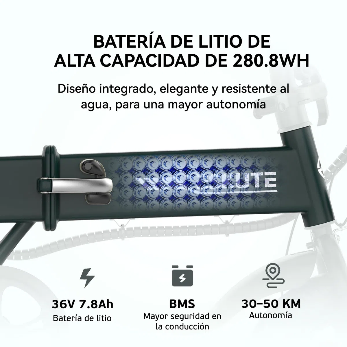 ESKUTE F200 Bicicleta Eléctrica Plegable de 14"x2.125", Ebike Urbana de 36V 7.8Ah con Pantalla LCD, Velocidad Máx de 25km/h, Asiento Ergonómico, Autonomía de hasta 50KM, Bici Electrica para Adultos