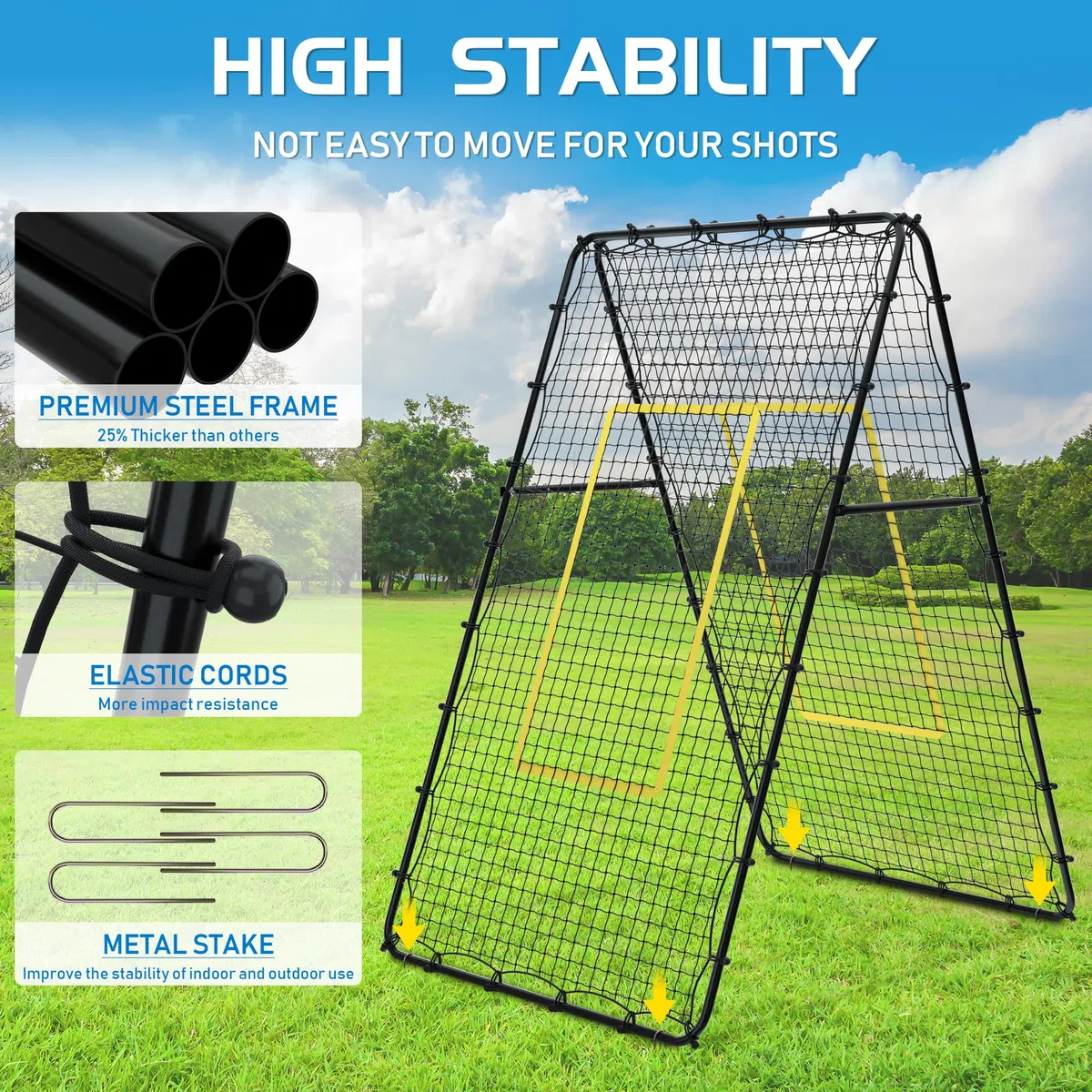 Jolitac Red de rebote de voleibol de doble cara, dispositivo de entrenamiento con zona de impacto, red de rebote doble para voleibol, fútbol, béisbol, lacrosse, tenis, 213 x 122 cm
