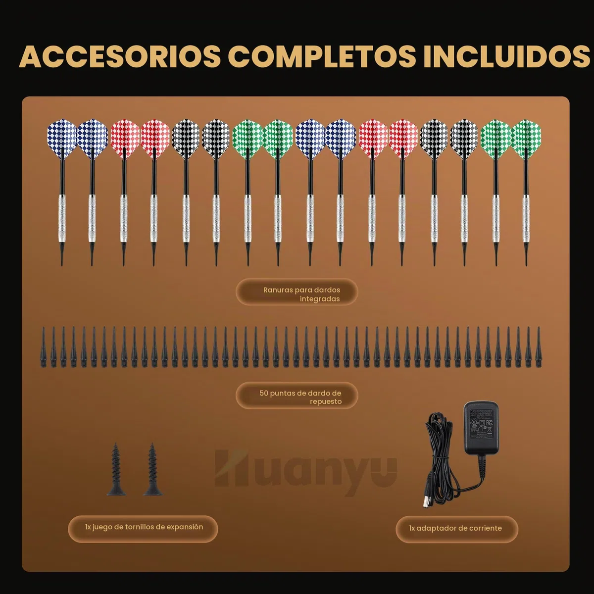 Huanyu Diana electrónica Juego de Diana LED con Armario para Adultos con 12 Dardos de Punta Blanda para hasta 8 Jugadores, 25 Juegos, Ideal para Salas de Juegos Familiares y Bares