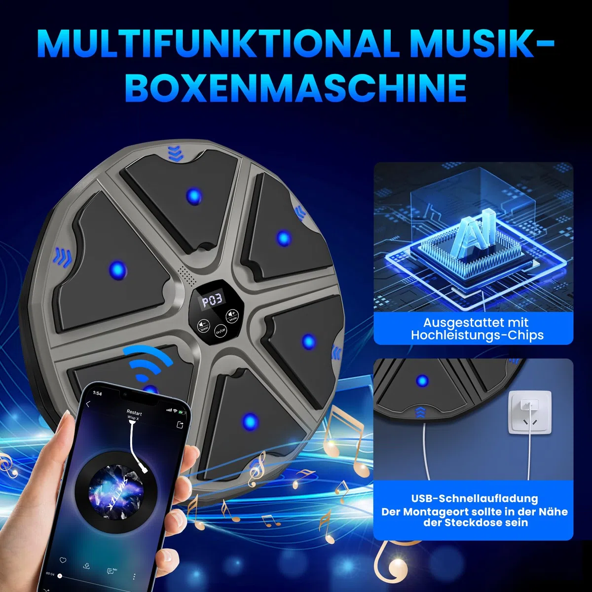 Music Boxing Machine, LED Electronic Music Boxing Machine con guantes de boxeo, 9 modos de velocidad y modo de conteo compatible con Bluetooth, regalo para adultos y niños