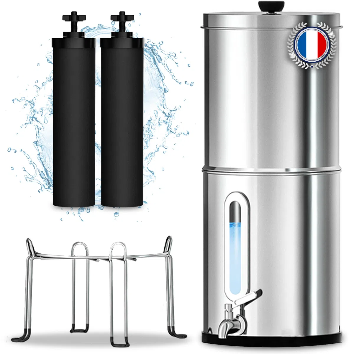 Filtro de Agua por Gravedad Purificador Doméstico Acero Inoxidable Carbón Activo Sistema Filtración Agua Potable Hogar Camping