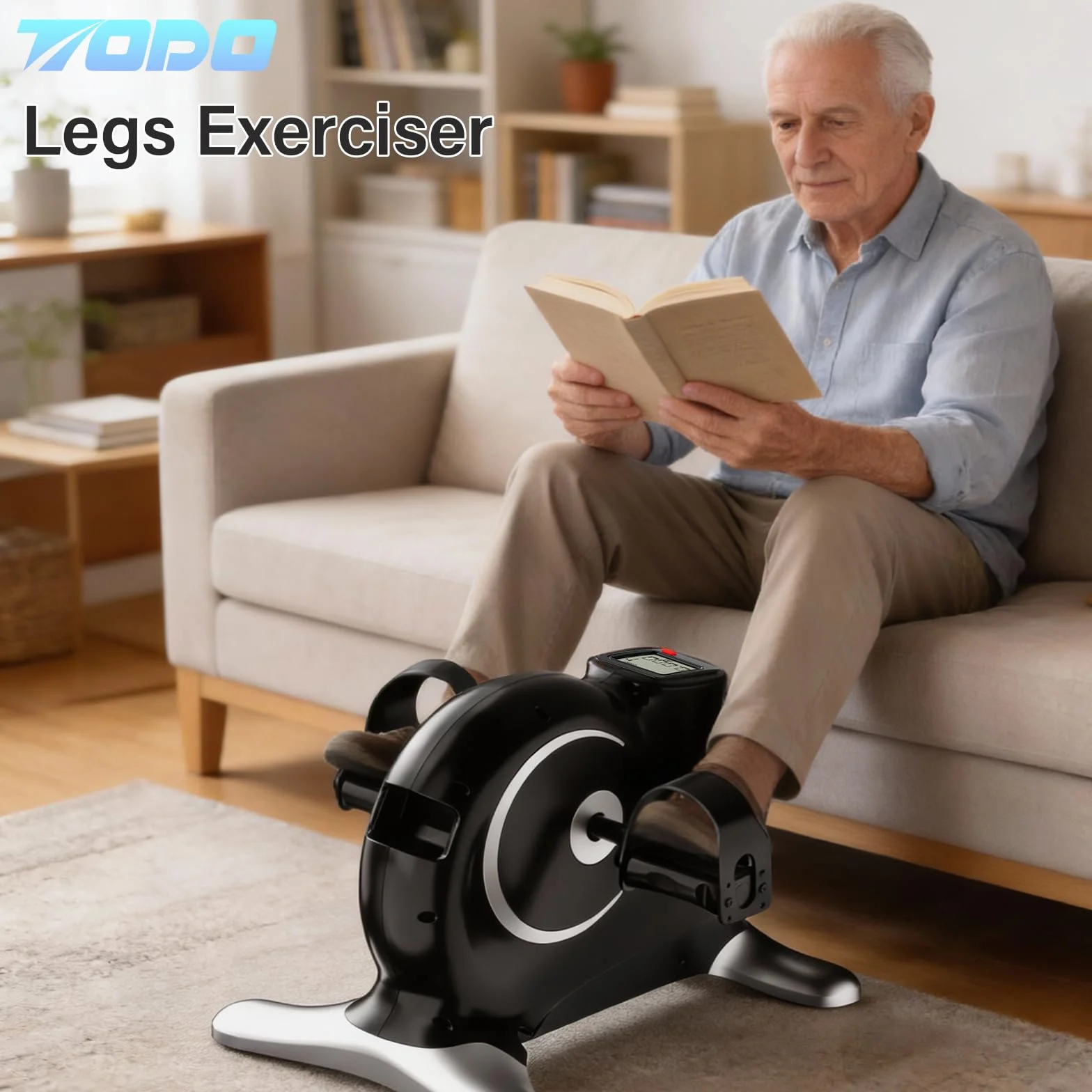 TODO Pedales Estaticos Personas Mayores, Mini Bicicleta Estática Resistencia Ajustable, Pedaleador para Ancianos con Pantalla LCD y Cinta de Sujeción, Ejercitador de Pedales para Casa & Oficina