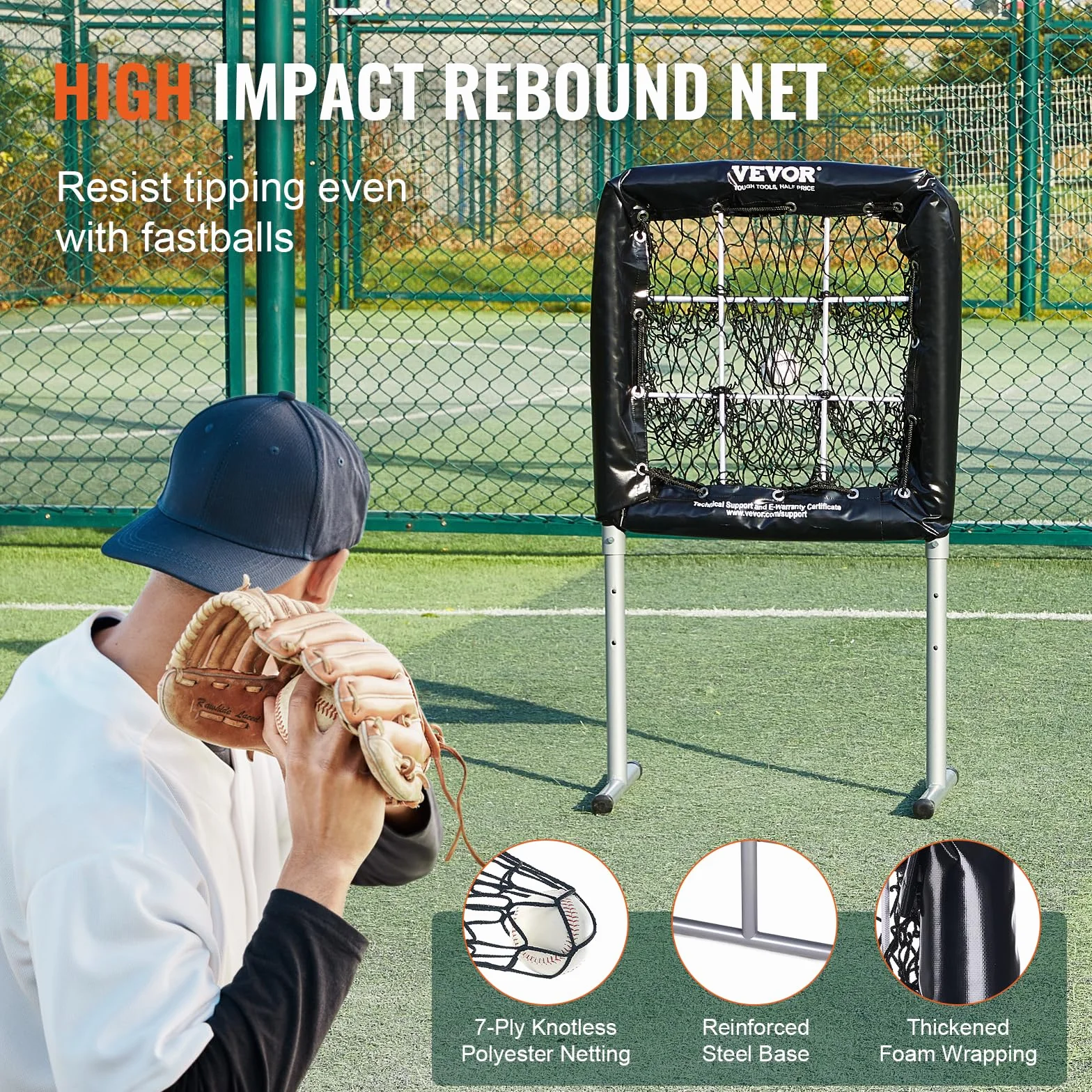 VEVOR Red de Entrenamiento de Béisbol de Softbol Pickleball 9 Agujeros 71x69 cm Red de Lanzamiento de Béisbol Portátil Objetivo de Golpe de Altura Ajustable de 3 Niveles para Lanzador en Patio Trasero