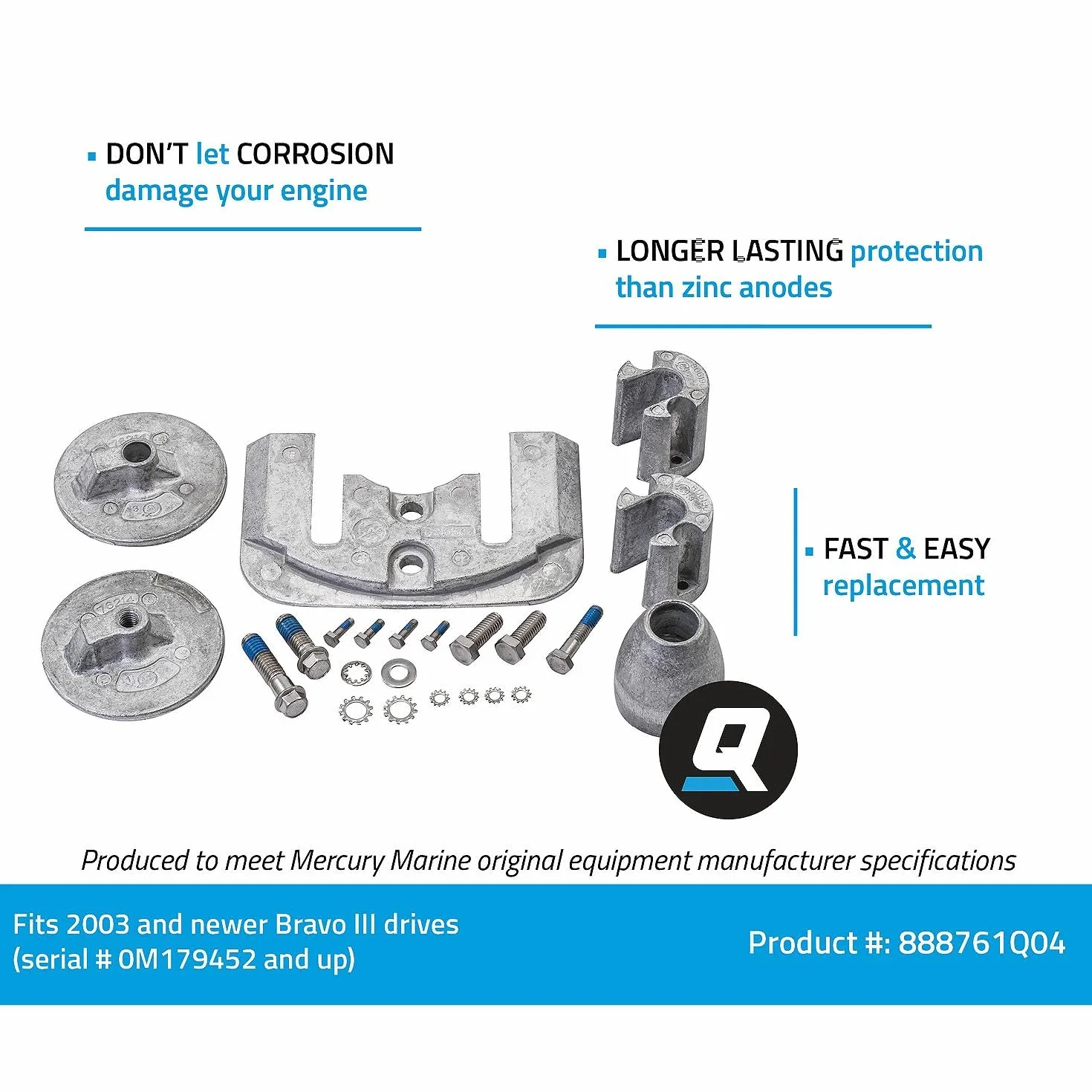 Quicksilver 888761Q04 - Kit de ánodo de Aluminio para Unidades MerCruiser Bravo III