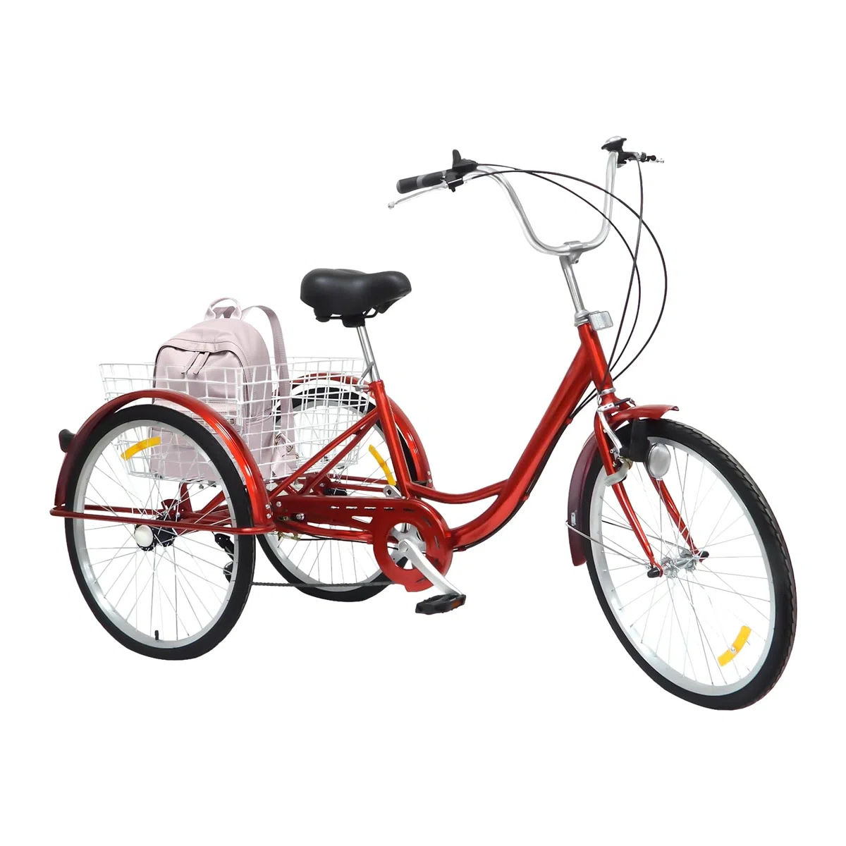 Triciclo para adultos bicicleta con cesta de la compra, para personas mayores, carrito de la compra, ocio, bicicleta de ciudad, luces de crucero, cesta de verduras y respaldo trasero 24