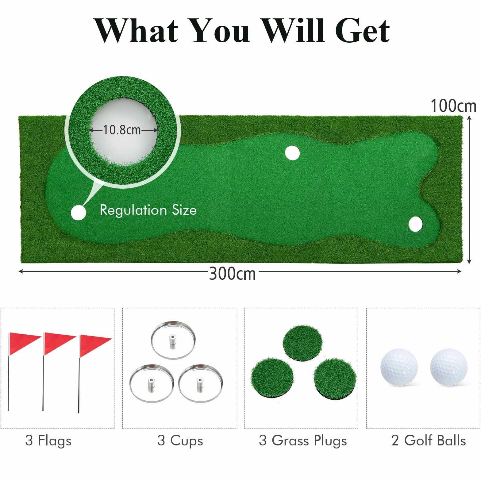 LIFEZEAL Alfombrilla de Entrenamiento de Golf, 3x1m, Esterilla Golf Profesional con 2 Pelotas de Golf, Alfombra de práctica con 3 Agujeros, tapete de Golf Plegable para Interior y Exterior