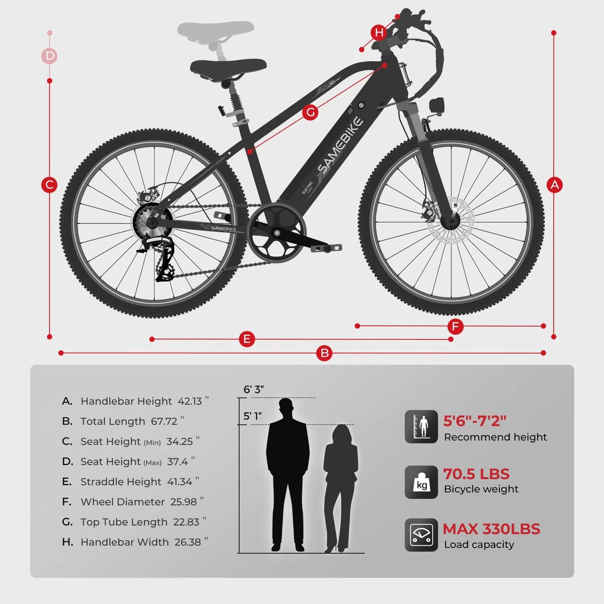 SAMEBIKE 27.5" Bicicleta Eléctrica Adulto 540Wh batería y Pantalla LCD 90km Autonomía y 250W Motor par de 50N·m 7 velocidades Electric Mountain Bike de Doble suspensión eBike para Commuting