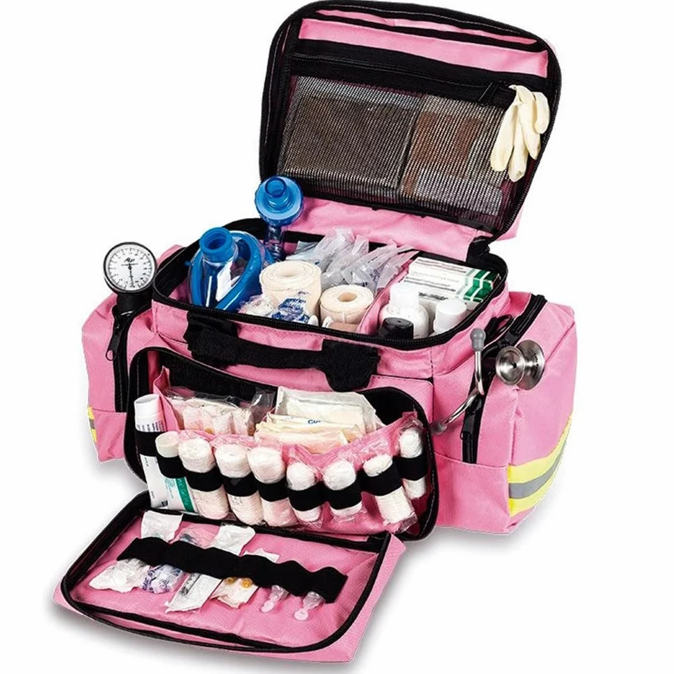 Mobiclinic, Bolsa asistencia sanitaria ligera, De rescate profesional, Capacidad más 21 litros, Con asas reforzadas, Bandas reflectantes, Amplia, Resistente, Rosa
