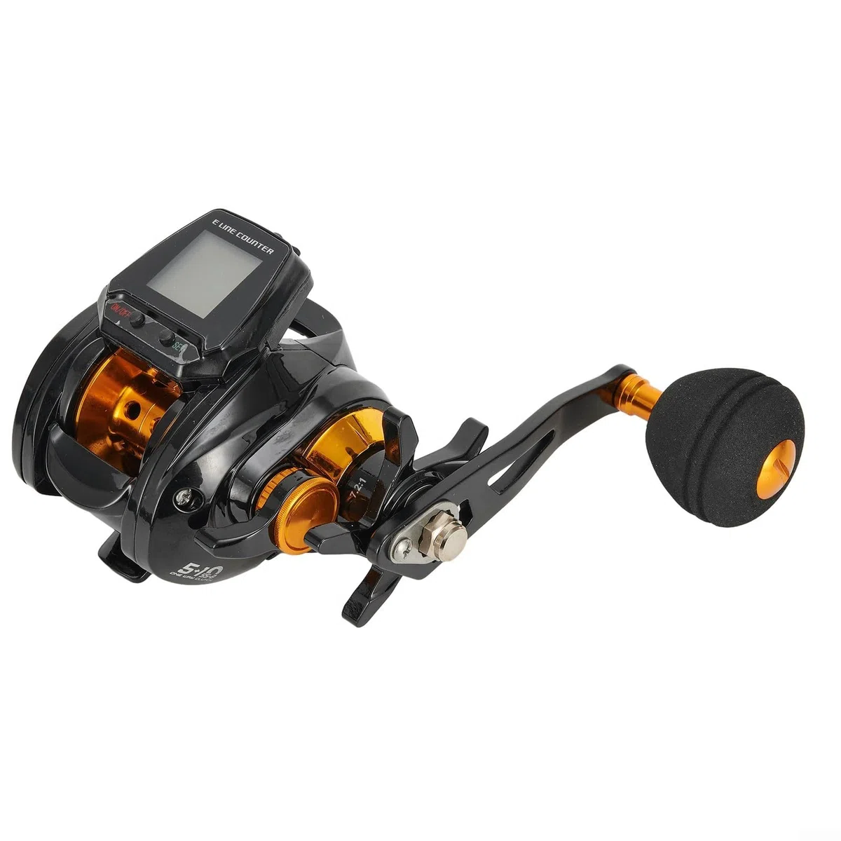 Carrete de pesca de aluminio, pantalla digital grande, recargable, alarma de mordida
